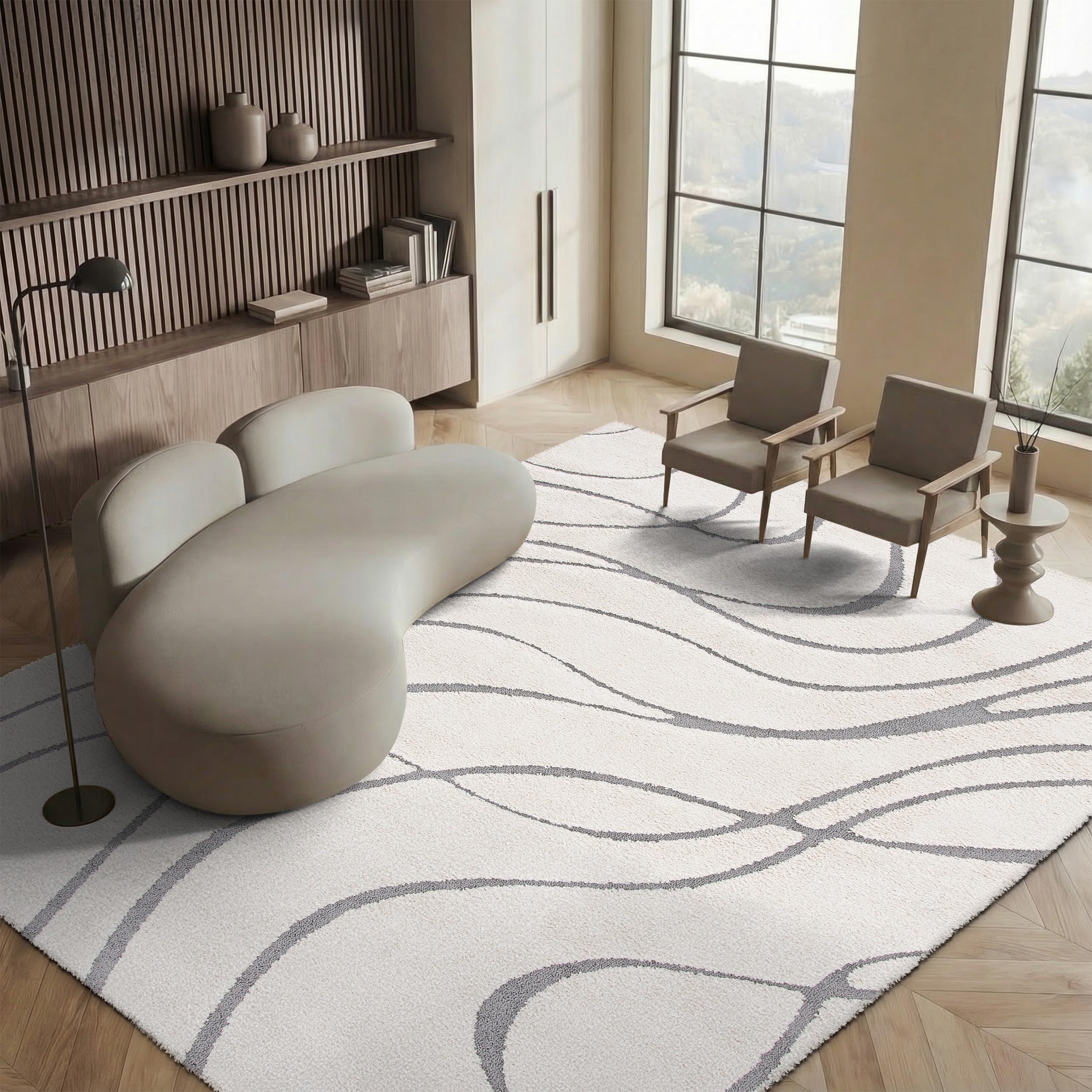 SAFAVIEH Florida Shag Collection Area Rug - 6' x 8', Cream & Grey, Non-Shedding & Easy Cleaning, Plush Thick Pile, Ideal for Living Room, Bedroom,