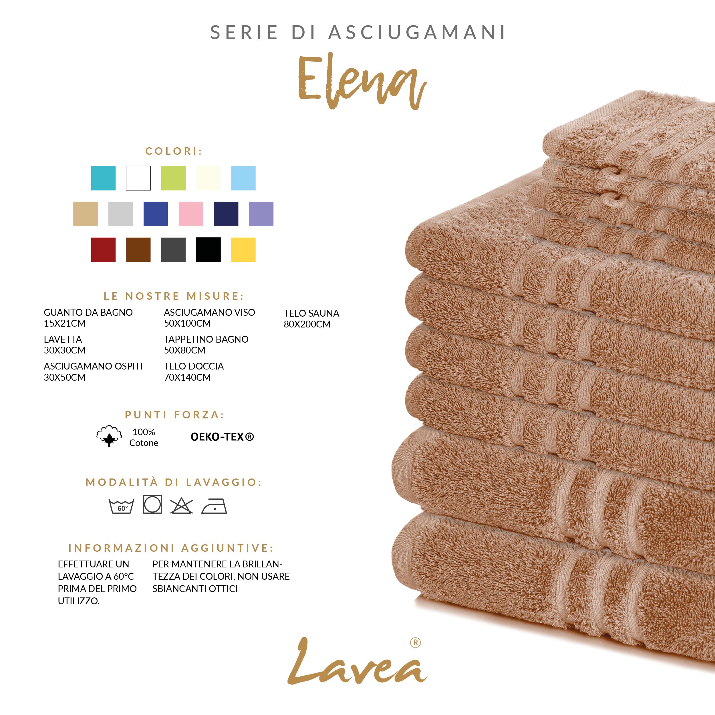 Lavea® 2 Teli Bagno 100x150 cm in Spugna di Cotone 100% Morbidi e Assorbenti, per Casa Hotel Spa – Ideale anche come Asciugamano Doccia – Cappuccino e Marrone Caffè