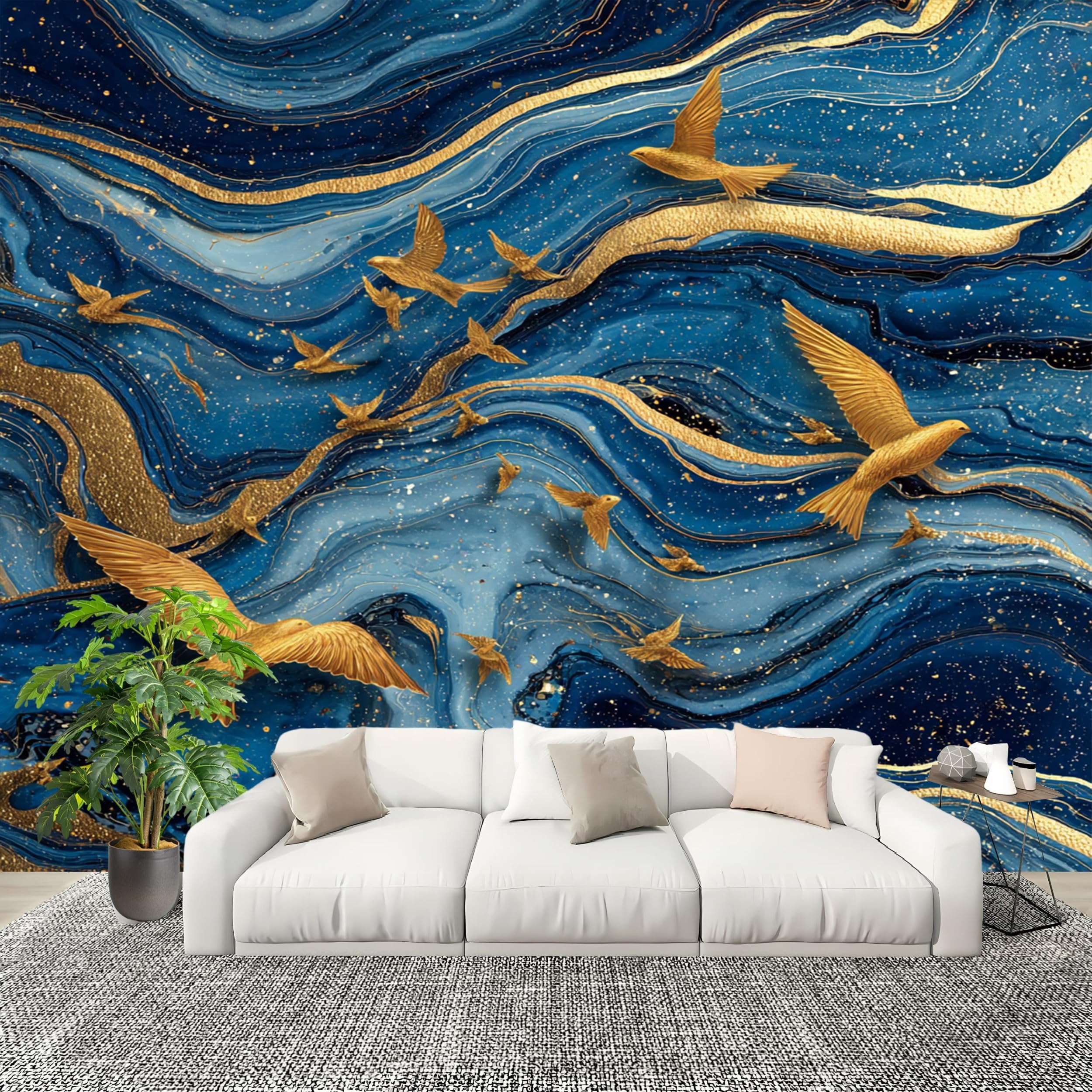 Papier peint texture marbre bleu poster mural panoramique intissé haut de gamme 200x140
