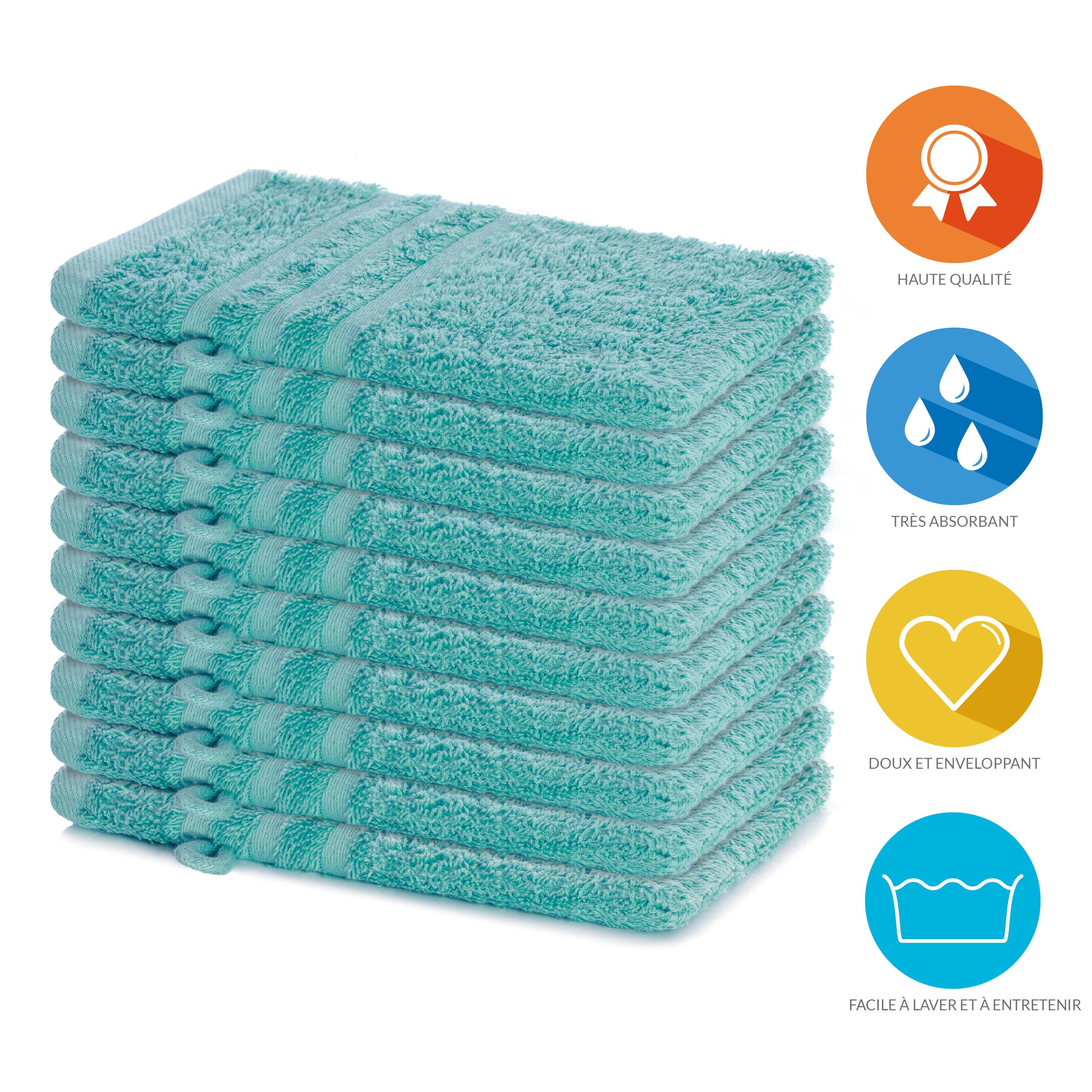 Gros plan sur la texture éponge 100% coton des gants de toilette Lavea.