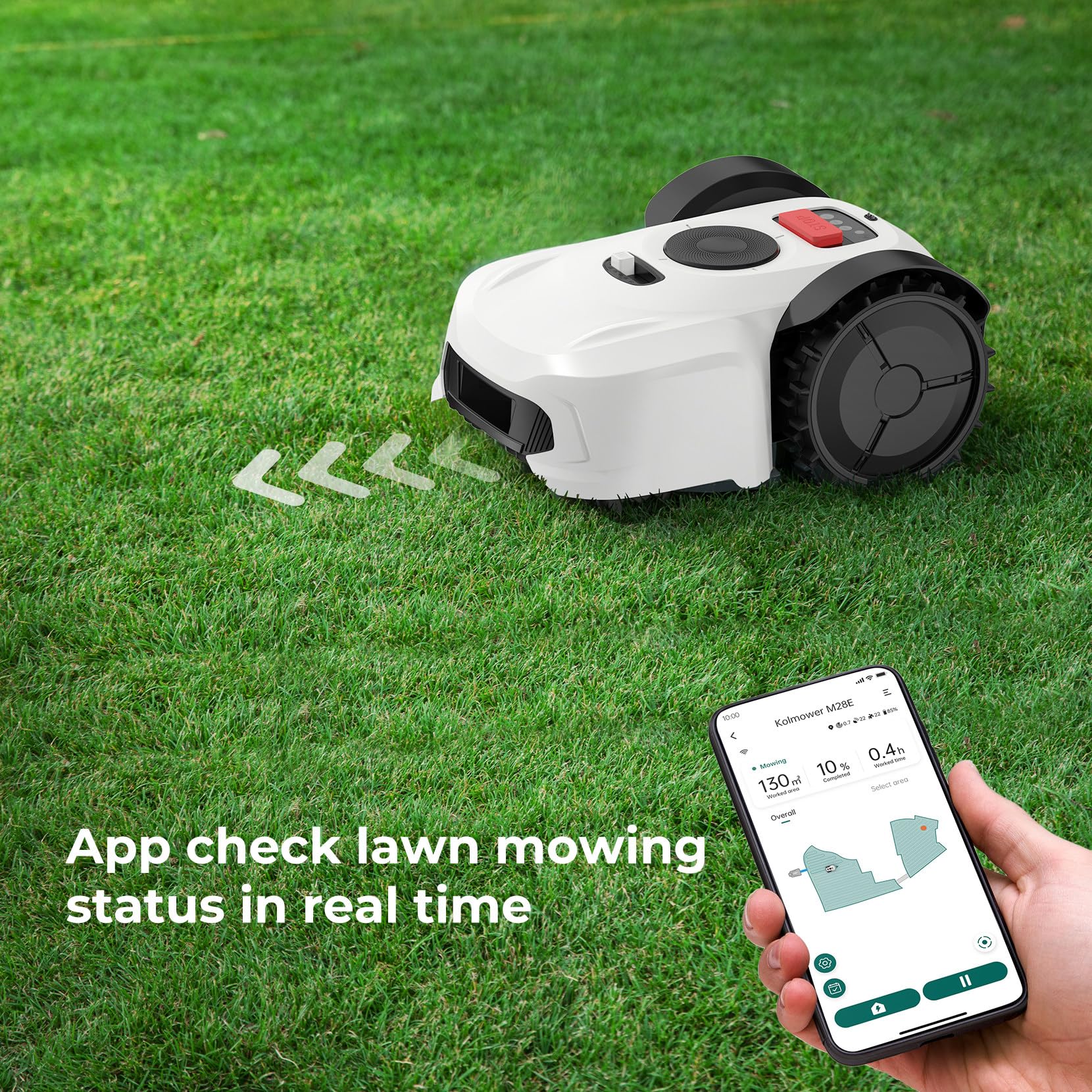 Robot koszący z czujnikiem deszczu i drutem granicznym, automatyczna kosiarka z inteligentną nawigacją i systematycznym koszeniem sterowanym za pomocą aplikacji, do maks. 0,25 ha z 36% podparciem