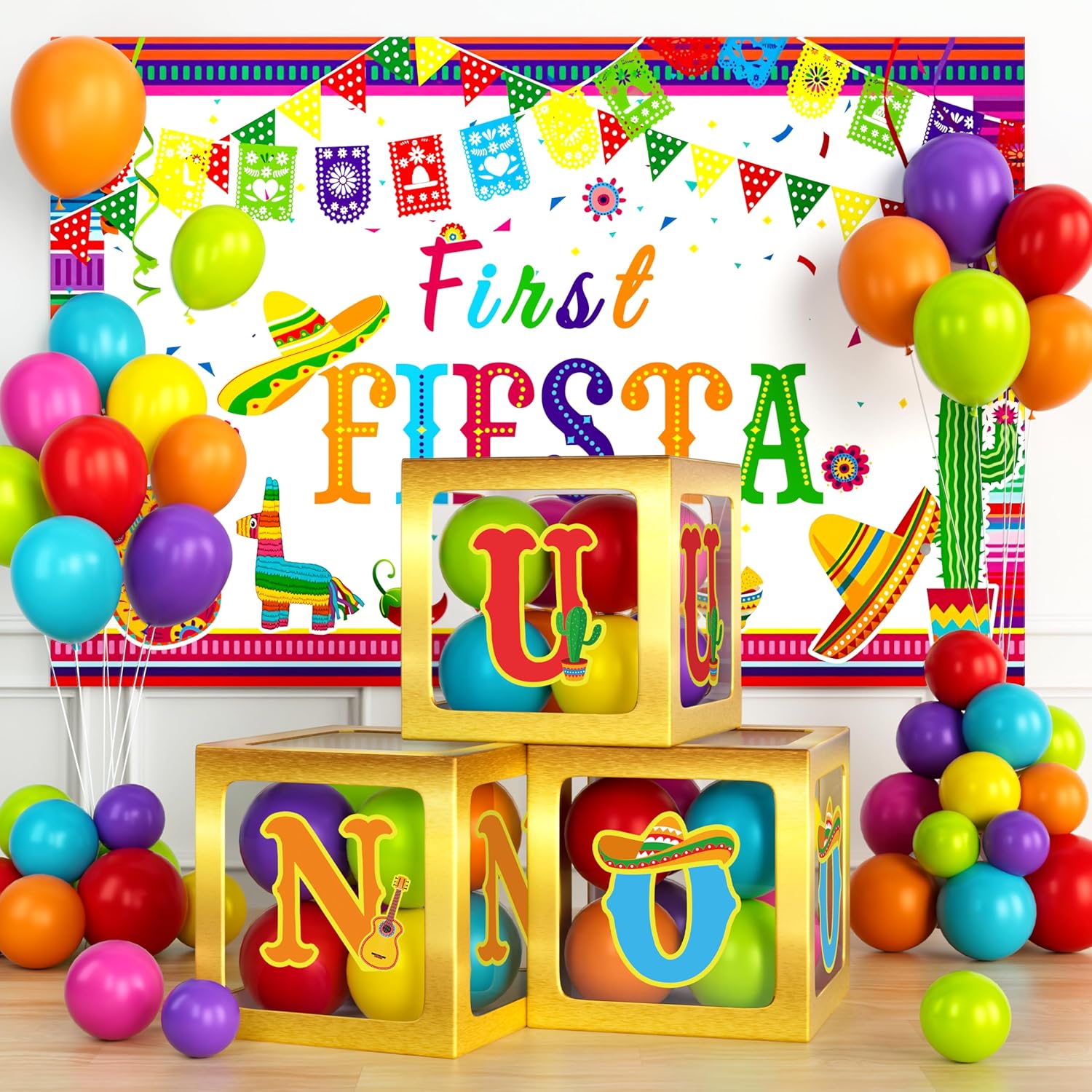 First Fiesta Birthday Decorations, Mexican Theme 1st Party Decorations, 1st Birthday Decorations Boy Girl, Uno Taco Backdrop Balloon Banner Tablecloth Cake Topper Crown Box Cutout Poster