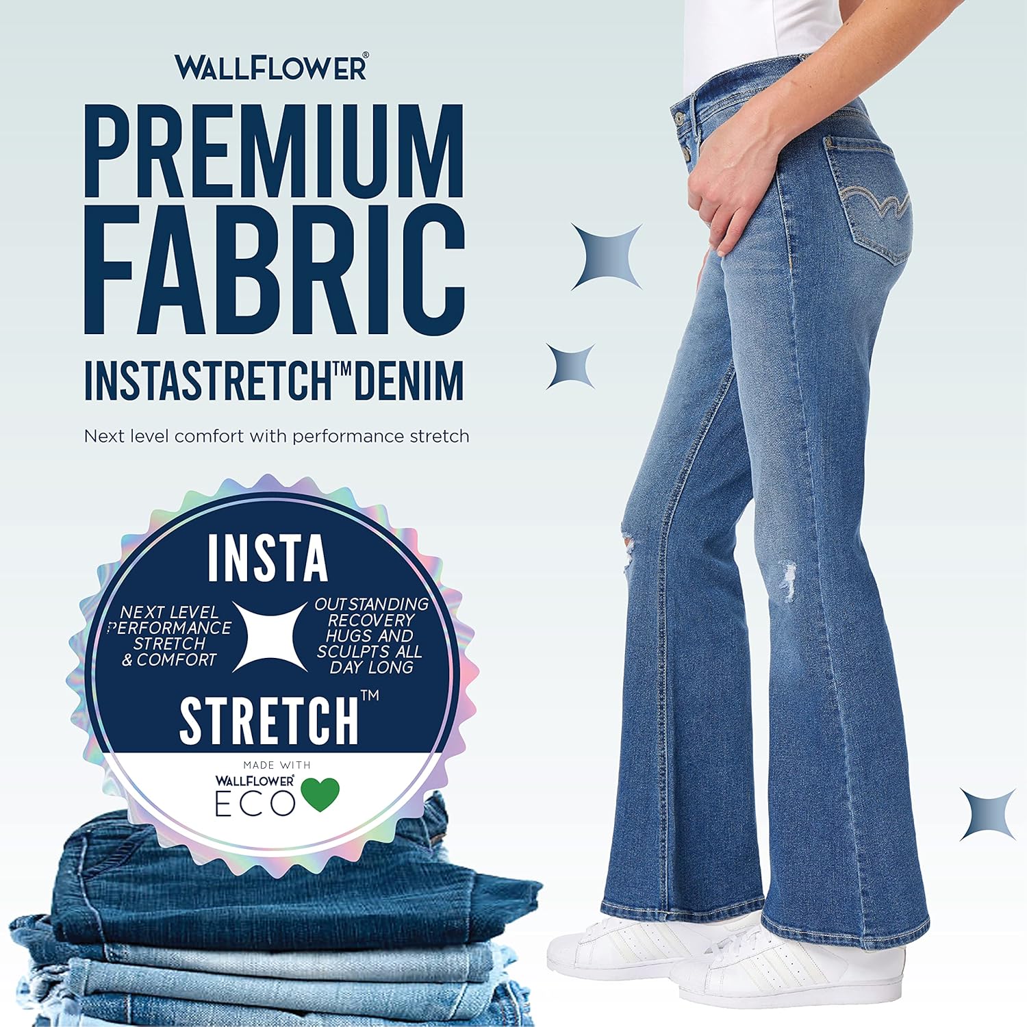 WallFlower Womens Flirty Curvy Super Flare High Rise Insta Stretch Juniors Jeans - Image 7