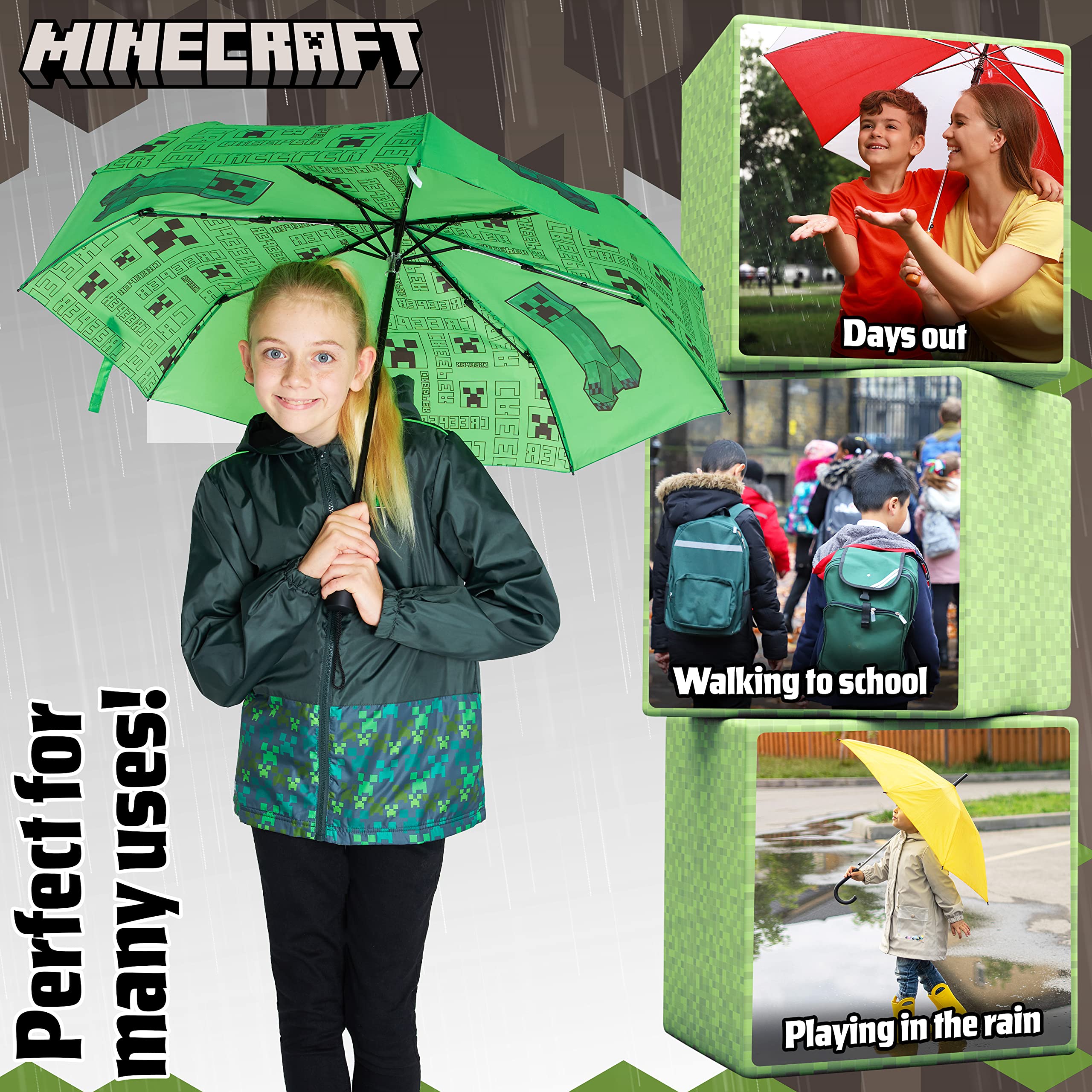 Minecraft Składane parasole dla chłopców dziewcząt trwały kompaktowy parasol wiatroszczelny parasol podróżny dla nastolatków i graczy