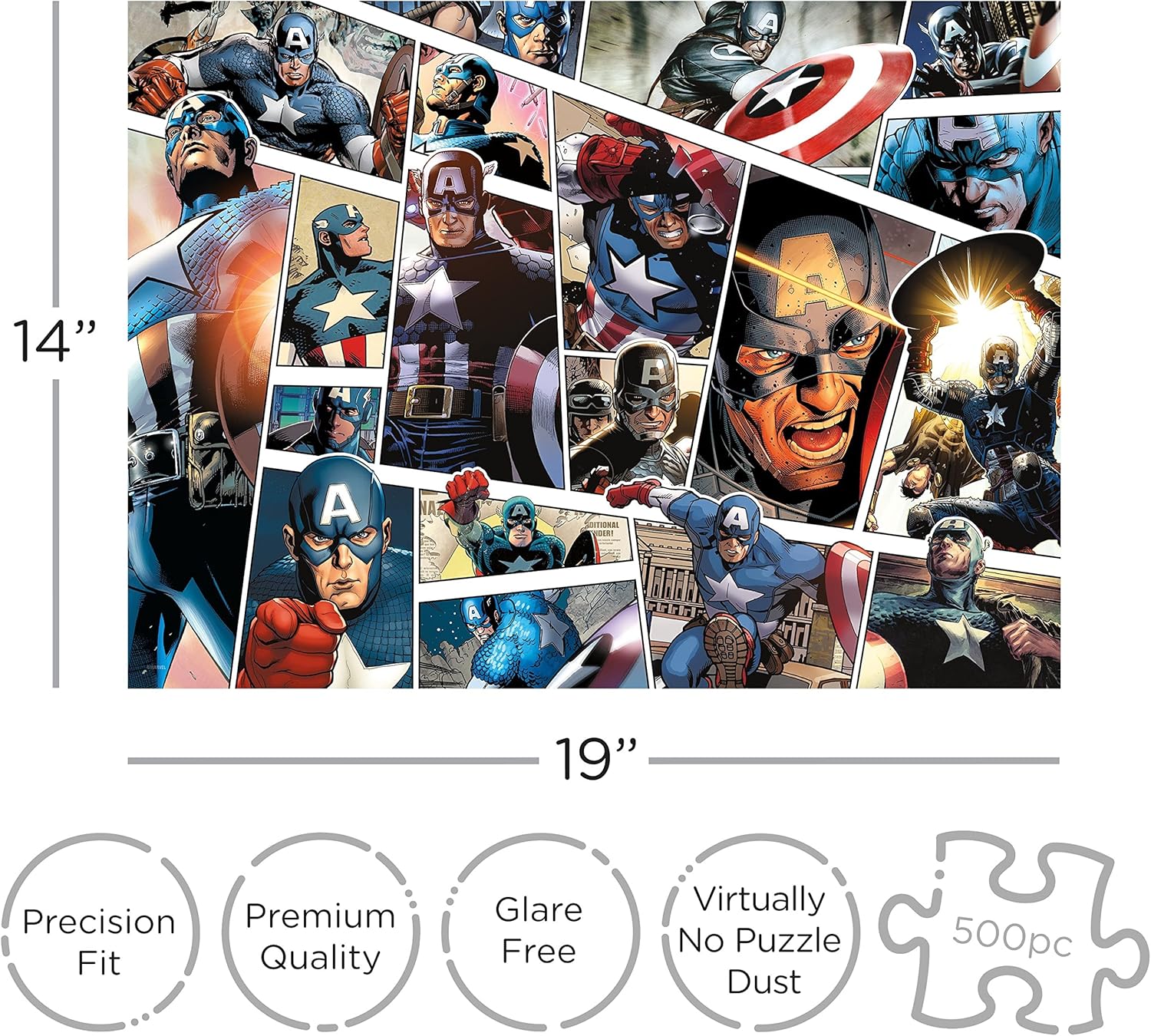 AQUARIUS Marvel Captain America Puzzle (500 Piece Jigsaw Puzzle) - Glare Free - Precision Fit - Virtually No Puzzle Dust - Officially Licensed Marvel Merchandise & Collectibles - 14x19 Inches,62246