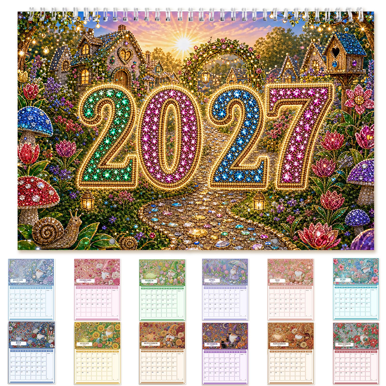 Lebartm 2027 Wall Calendar 9.5x11.8in Diamond Art Painting Hanging Calendar