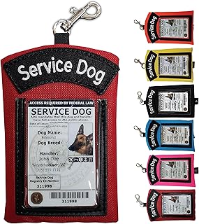 ActiveDogs Service Dog ID Card Pouch - Clip On Identification Badge Display Tag Holder & Carrier with Zippered Pocket for Small Bag Items - Made in USA, 5" x 4", Red