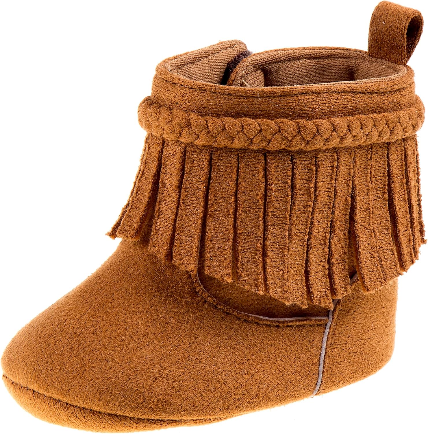 Josmo Baby Girls Fringe Boots Soft Suede Moccasin Crib Shoes Tassel Design Cozy First Walking Boots Size 2-4 Infant