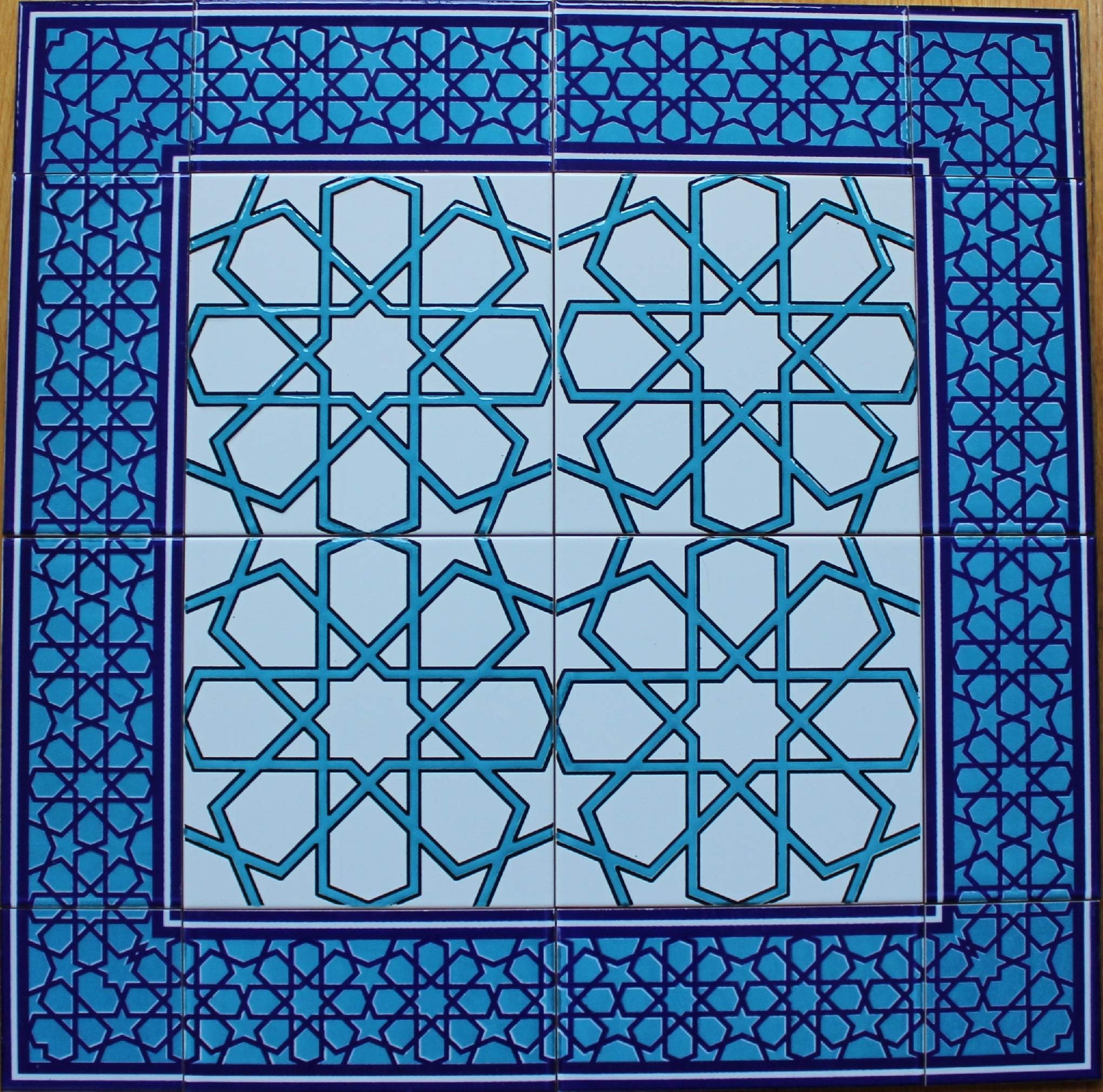 Turkish Iznik Geometric Pattern Ceramic Tile Mural Panel