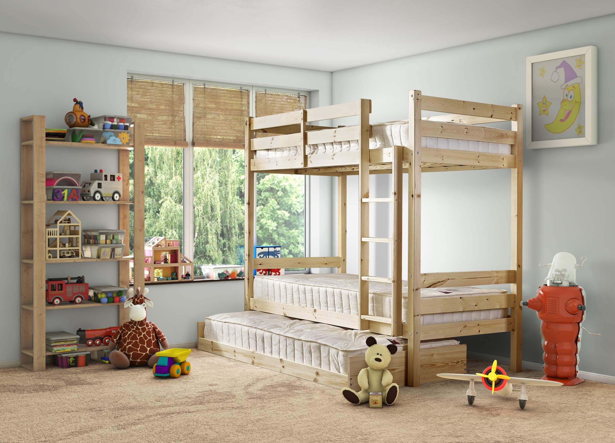 STRICTLY BEDS&BUNKS Everest Classic Bunk Bed with Trundle Pull out Guest Bed with Sprung Mattresses (