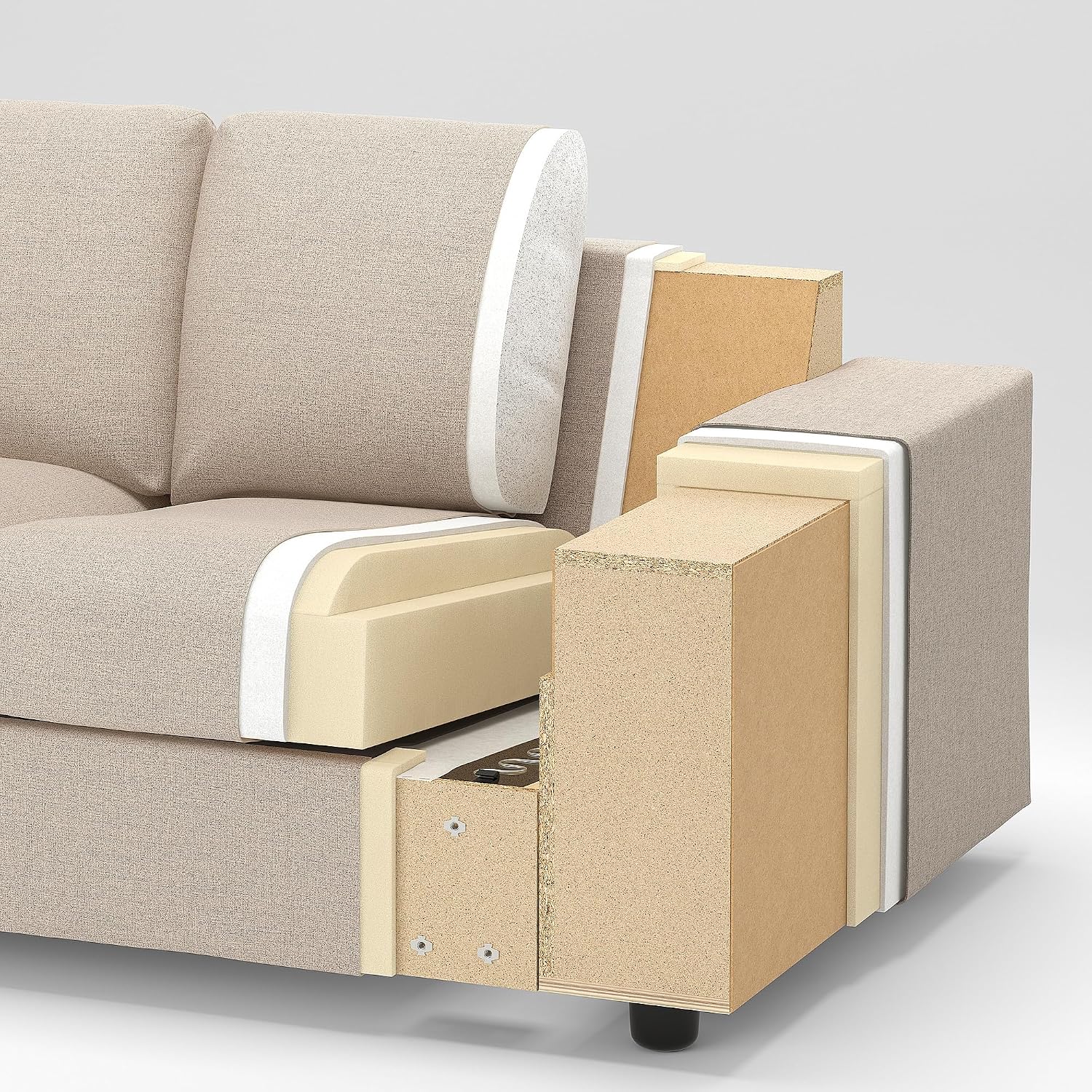 Internal structure of IKEA VIMLE sofa showing foam and wood frame