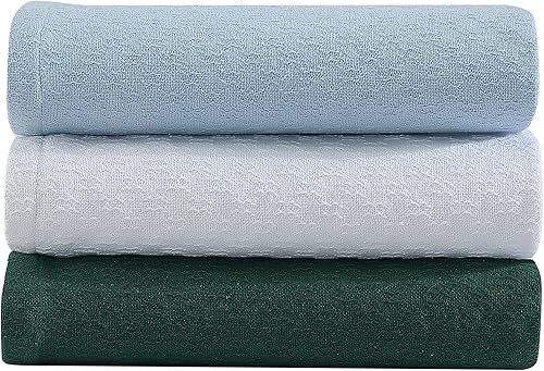 Miniatura 6 de Nautica Manta de algodón suave con textura de cama, decoración del hogar para todas las estaciones, King, azul ondulado