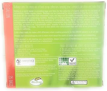 BioBag Premium Compostable Food Scrap Bags, 3 Gallon, 25 Count