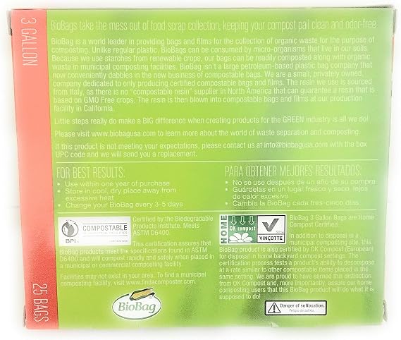 BioBag Premium Compostable Food Scrap Bags, 3 Gallon, 25 Count