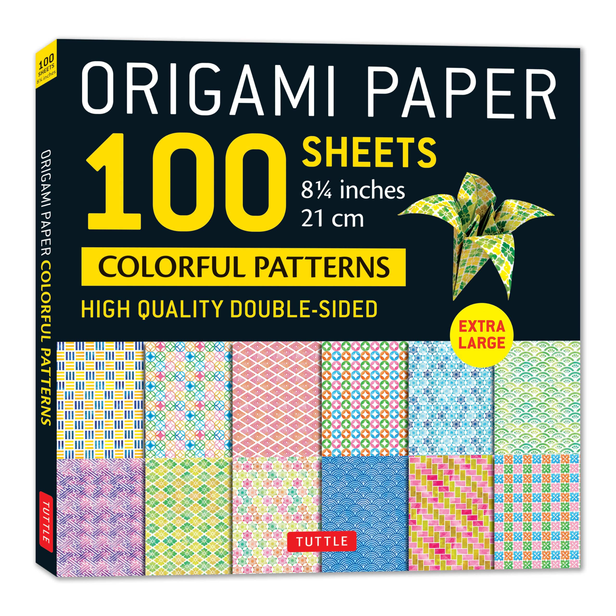 Origami Paper 100 sheets Colorful Patterns 8 1/4" (21 cm): Extra Large Double-Sided Origami Sheets Printed with 12 Different Color Combinations (Instructions for 5 Projects Included)
