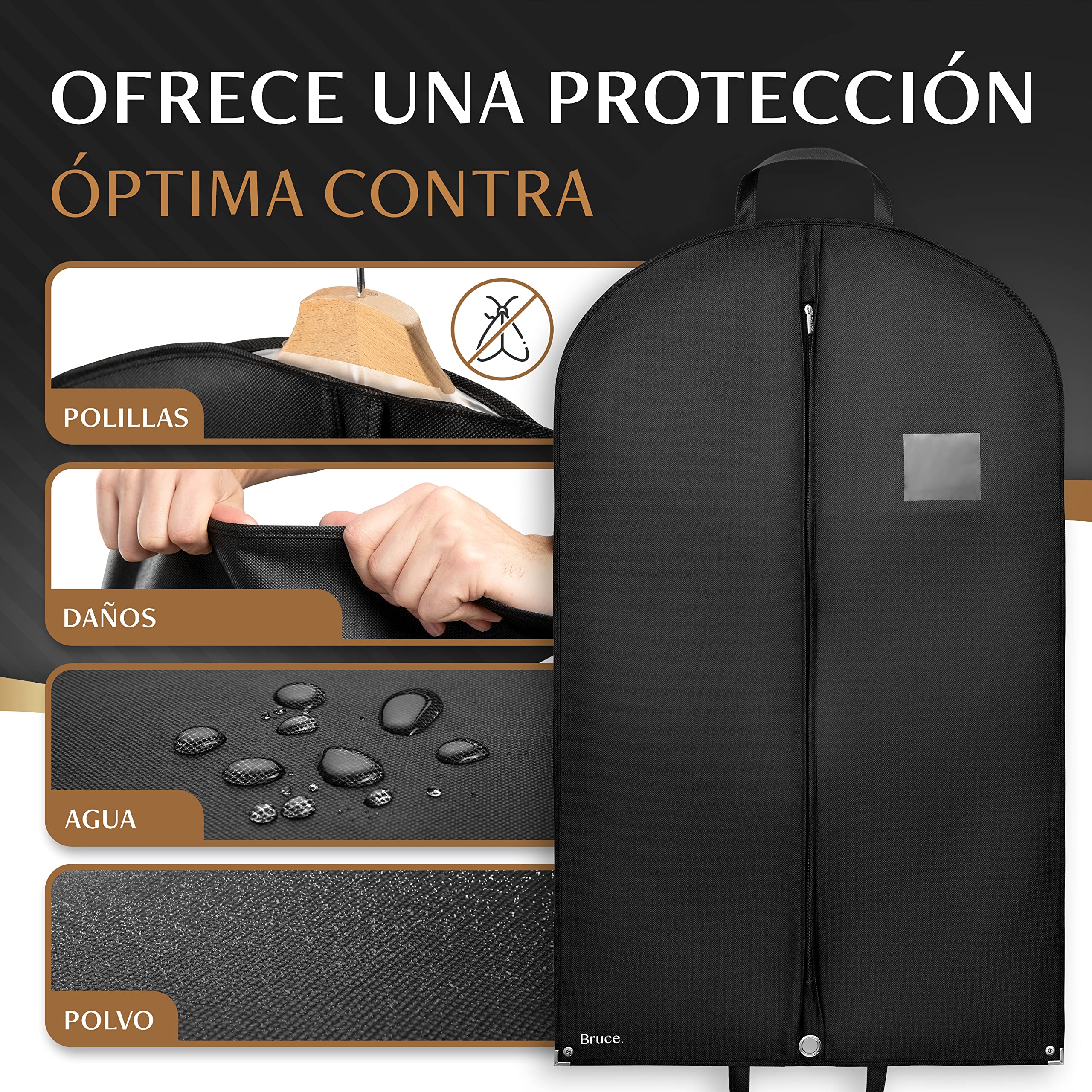 Bruce.® Saco para ropa – 5 x 120 x 60 cm corto – Negro