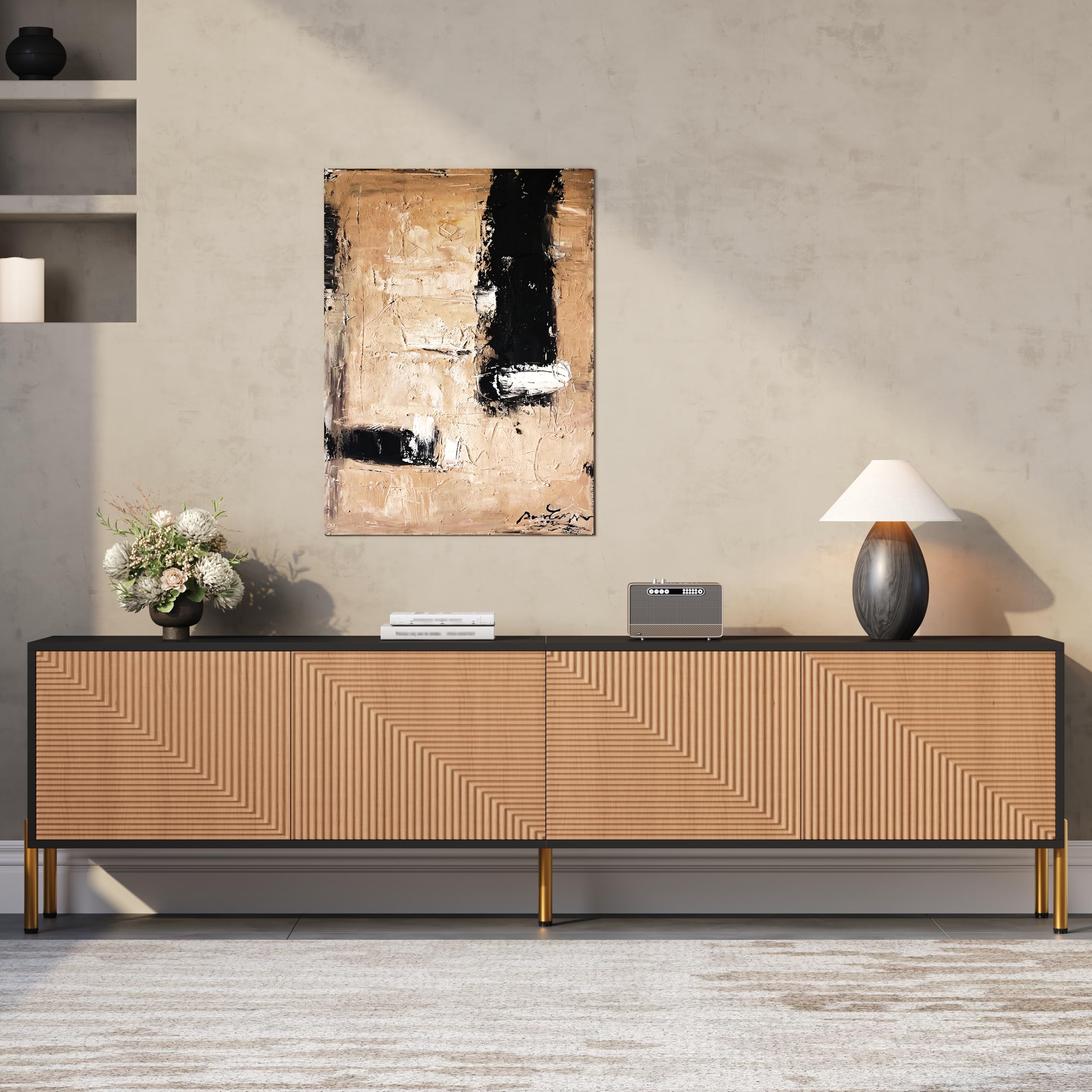 Merax TV Stand Cabinet with 4 Doors, Black Gold TV Unit, 179×35 ×53.5 cm — image 1
