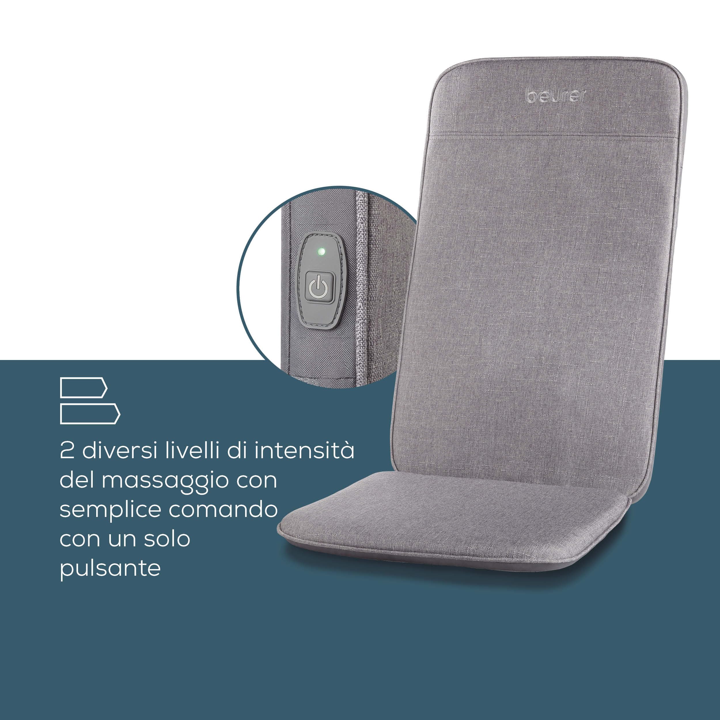 Beurer MG 202 - Cuscino massaggiante shiatsu per la casa e l'ufficio, 2 livelli di intensità, corpo posteriore sottile, adatto per poltrone, divani e sedie da ufficio, design moderno, grigio chiaro