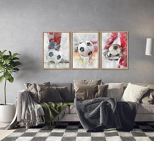 Miniatura 7 de YOXORDQ 3 piezas de arte de pared de fútbol para niños, adolescentes, decoración de habitación, pintura de fútbol, impresiones de cuadros para