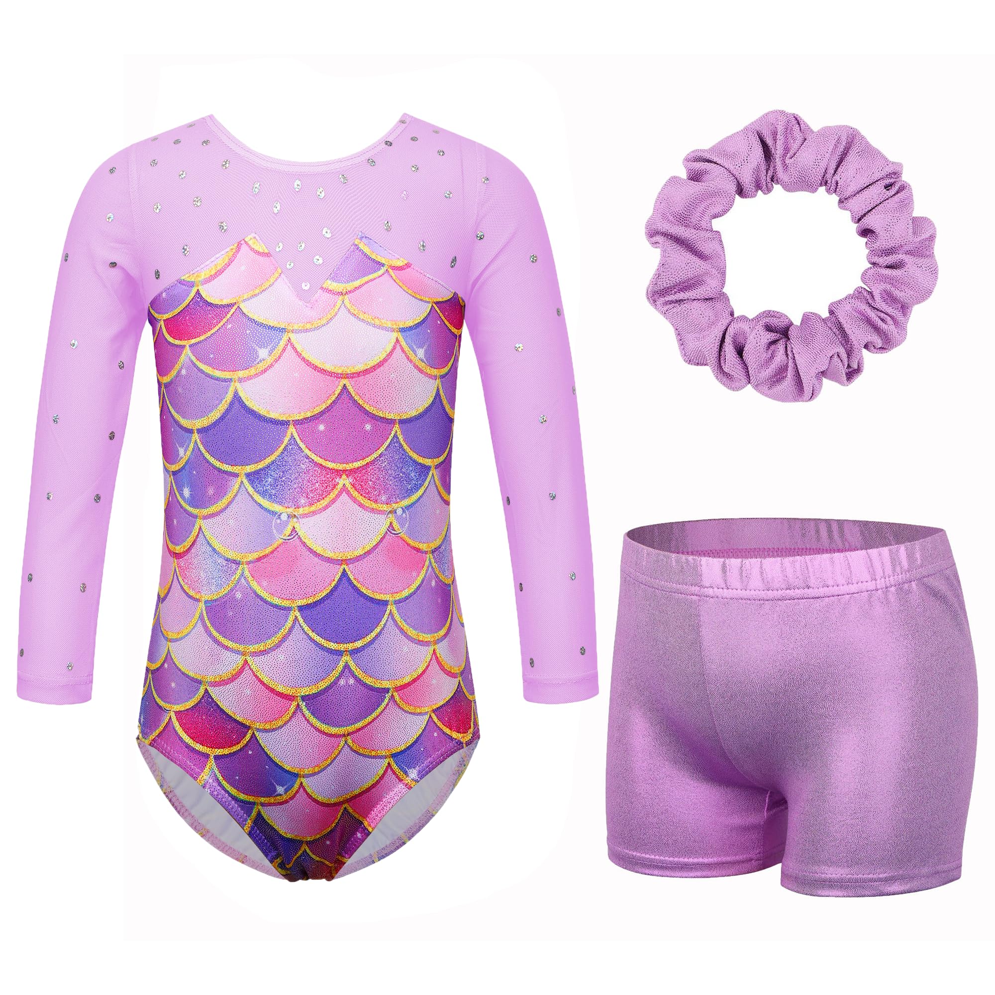 XFGIRLS Justaucorps de gymnastique à manches 3/4 en maille pour filles, vêtement de danse athlétique
