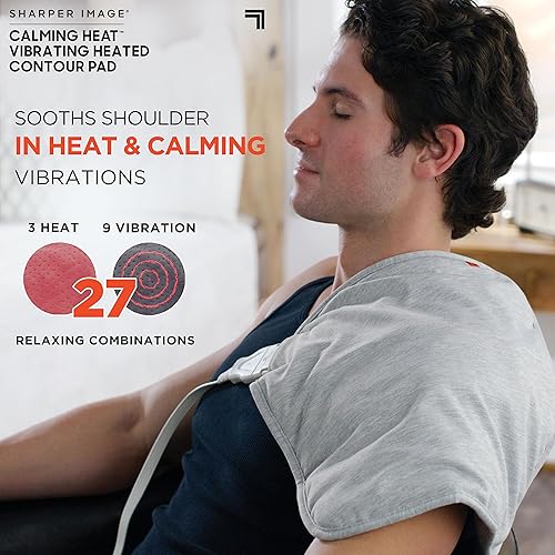 Miniatura 4 de Sharper Image almohadilla térmica térmica térmica con peso con vibraciones de masaje, 12 ajustes, 3 calor, 9 masajes, 27 combinaciones relajantes,