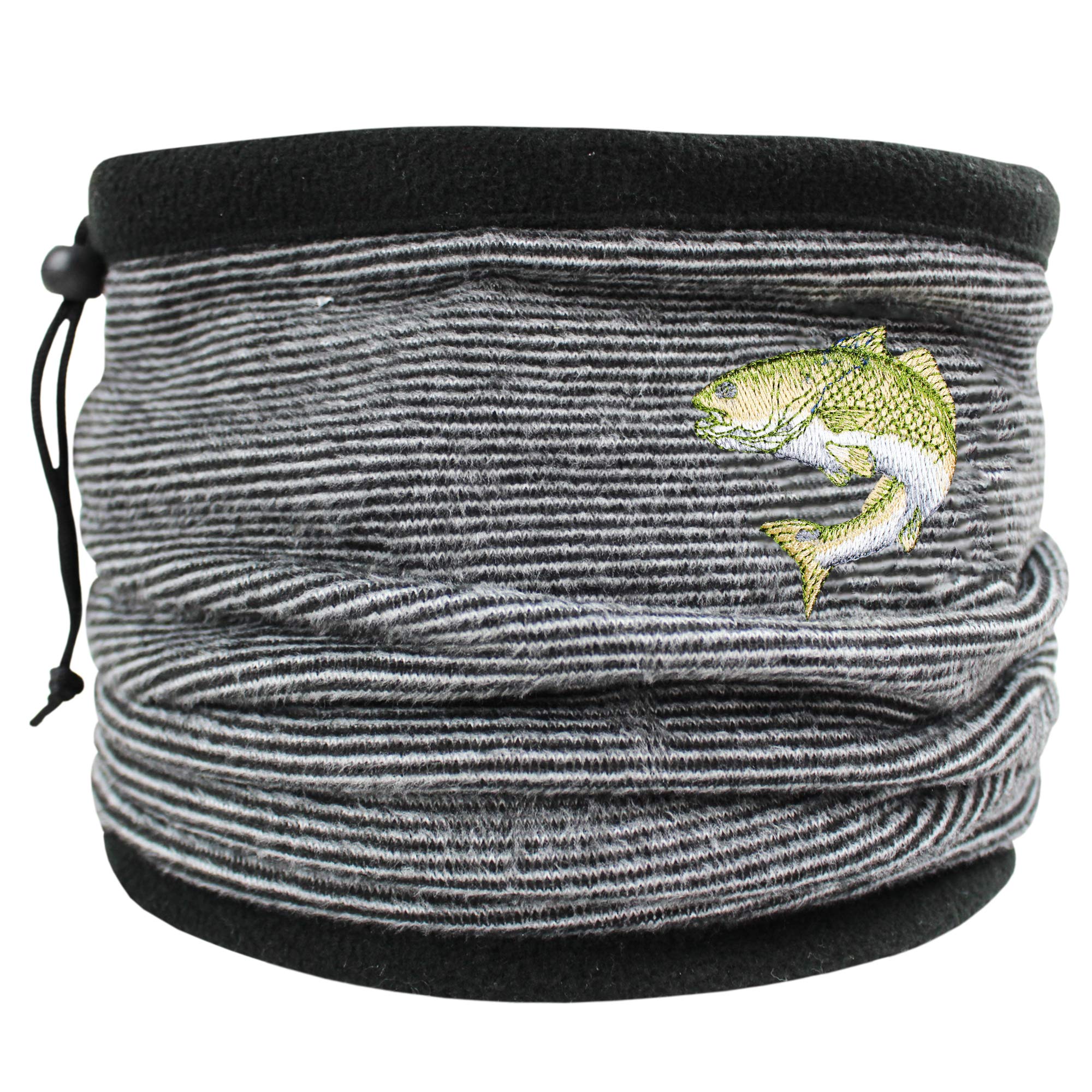 TeddyTs Fishing Embroidery Design Grey Stripe Thermal Fleece Toggle Snood