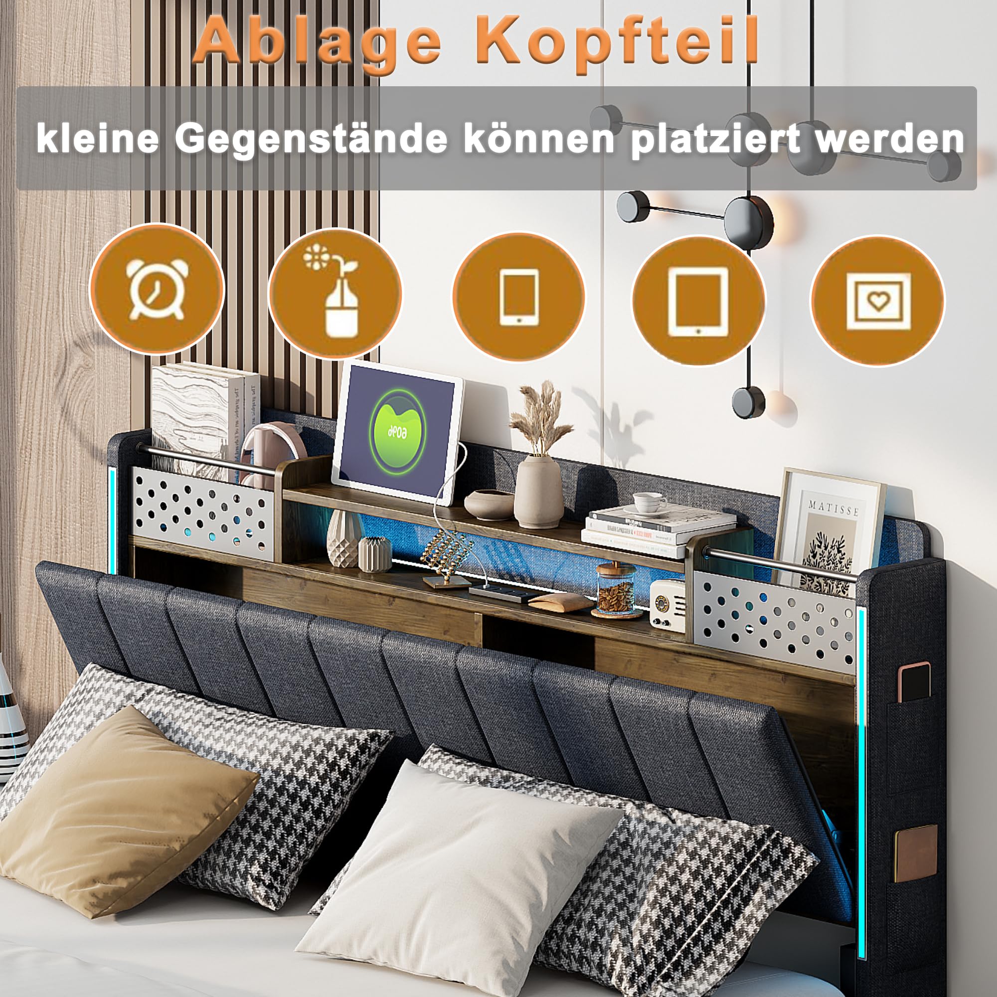 Letto Imbottito 160 X 200 Cm Con 2 Cassetti E Testiera Contenitore - Prese USB Type C E LED Velluto Bianco Senza Materasso 92568412