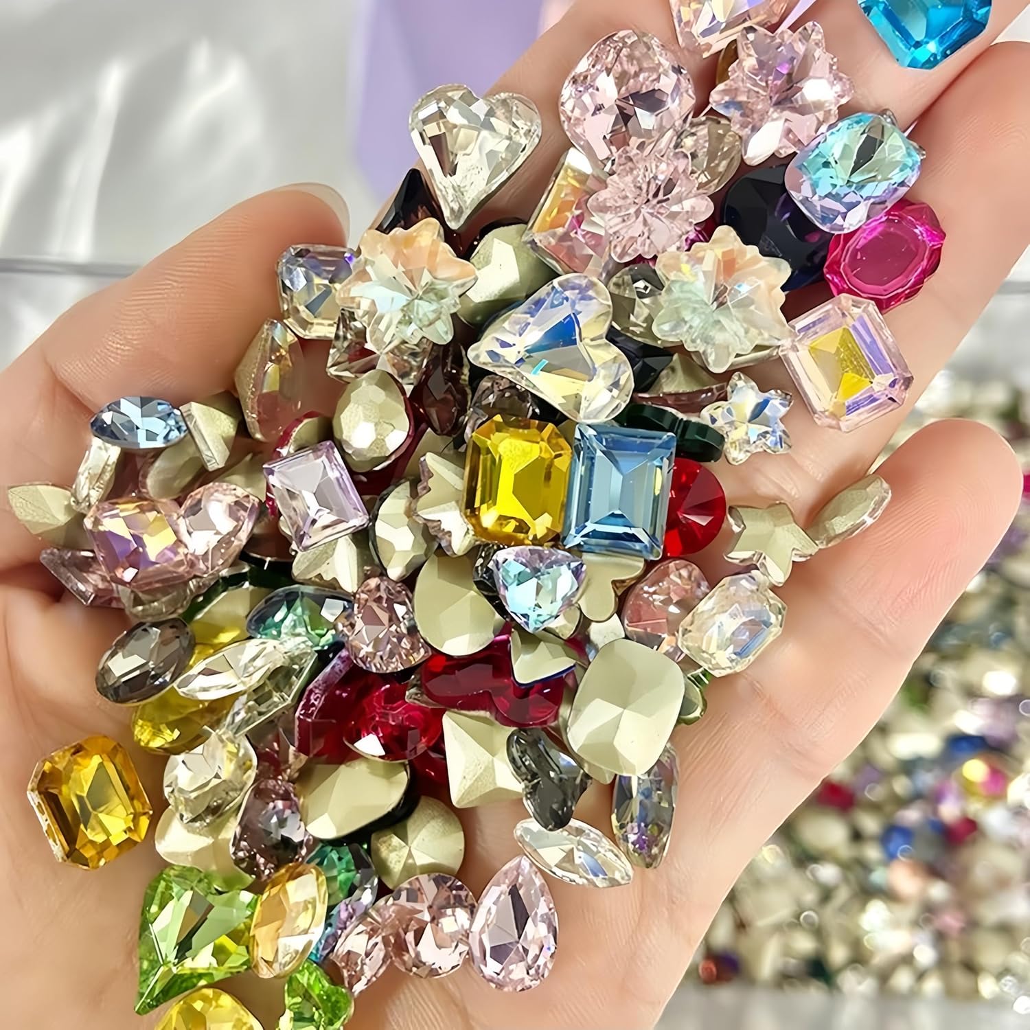 108pcs Colorful Nail Charms Rhinestone Multi Shapes Mixed Large Crystal Stone Bling Big Nail Gems Pointed Bottom Nail Jewelry Art AB Rhinestones Diamonds Nail Art and Decoration DIY Manicure