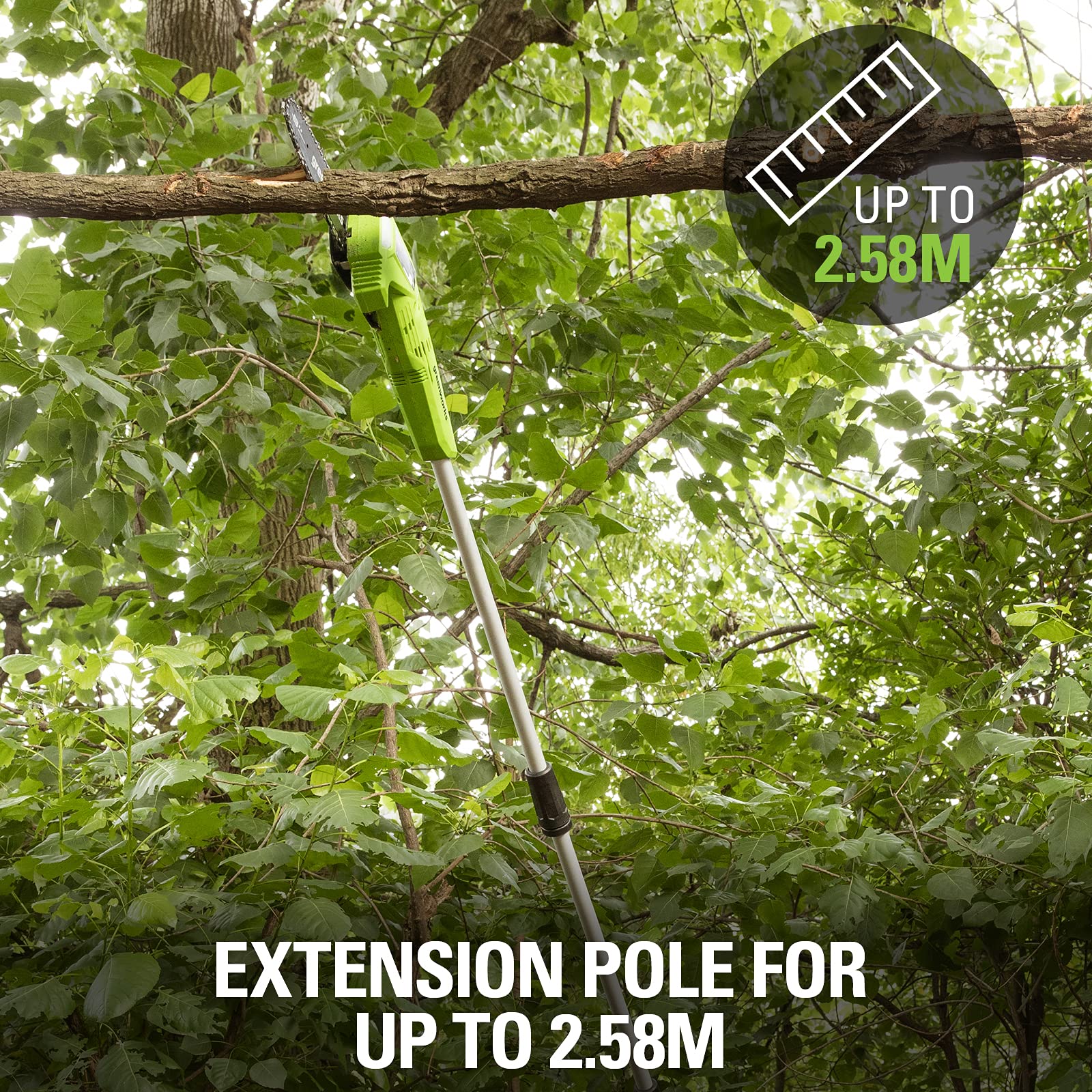 Élagueuse Sur Perche Greenworks 24V - Guide 20cm, Perche Télescopique 2,6m | Sans Batterie