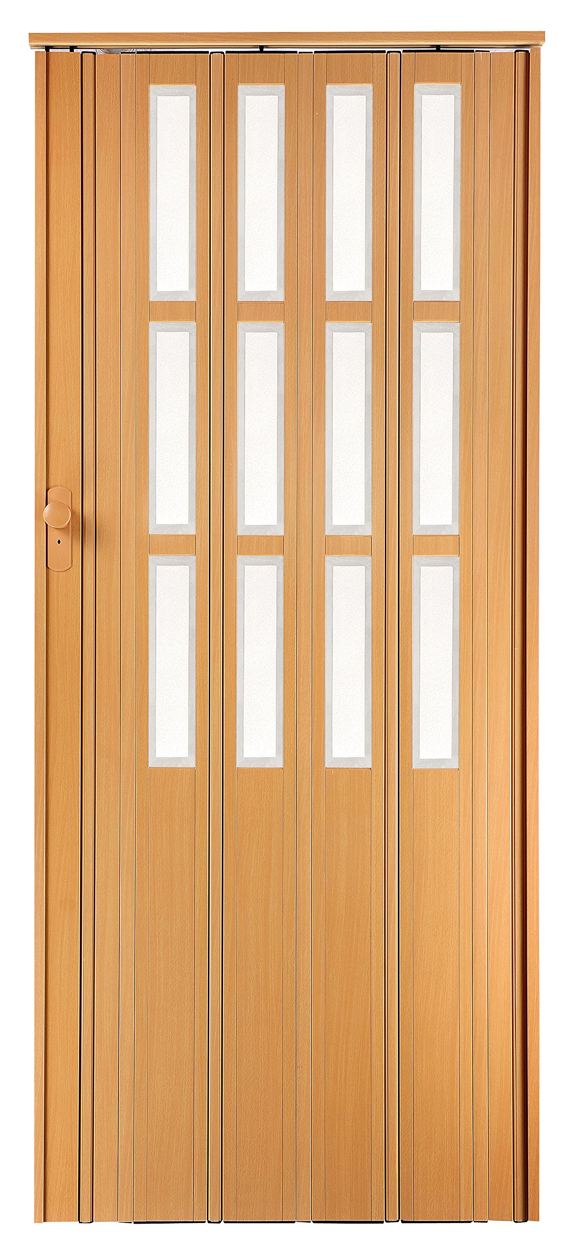 Falttür Schiebetür Höhe 203 cm Türbreite Einbaubreite bis 100 cm buche farben Kunststoff mit Schloss 2 x Schlüssel und Fenster Doppelwandprofil Neu