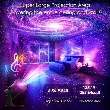 2026 Galaxy Projector Night Light for Bedroom, Star Projector for Ceiling with 13 Theme Film Discs, Remote Control, Noise, Timer, Bluetooth Play, Wider & Sharper Projection, Black
