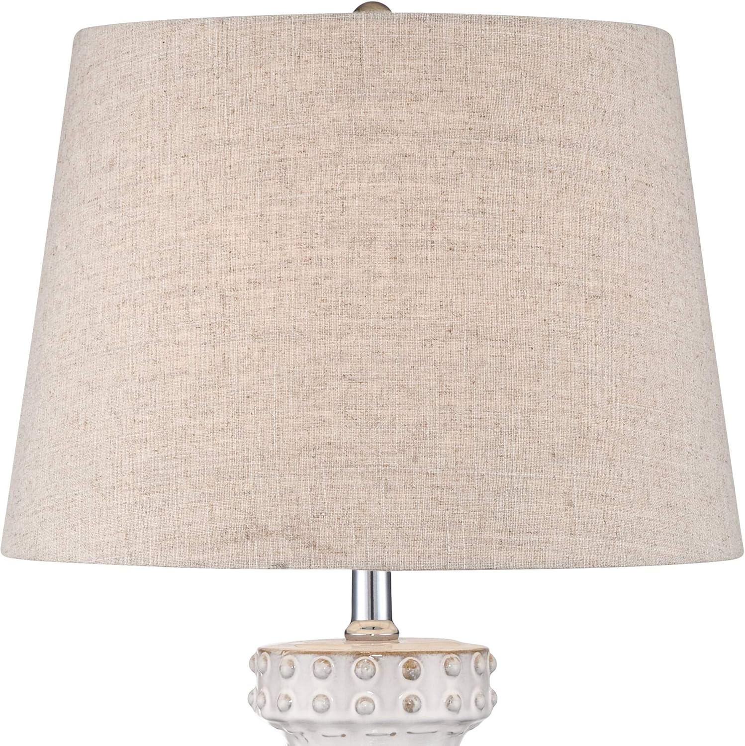 Set of 2 White Ceramic Table Lamps with Beige Fabric Shades