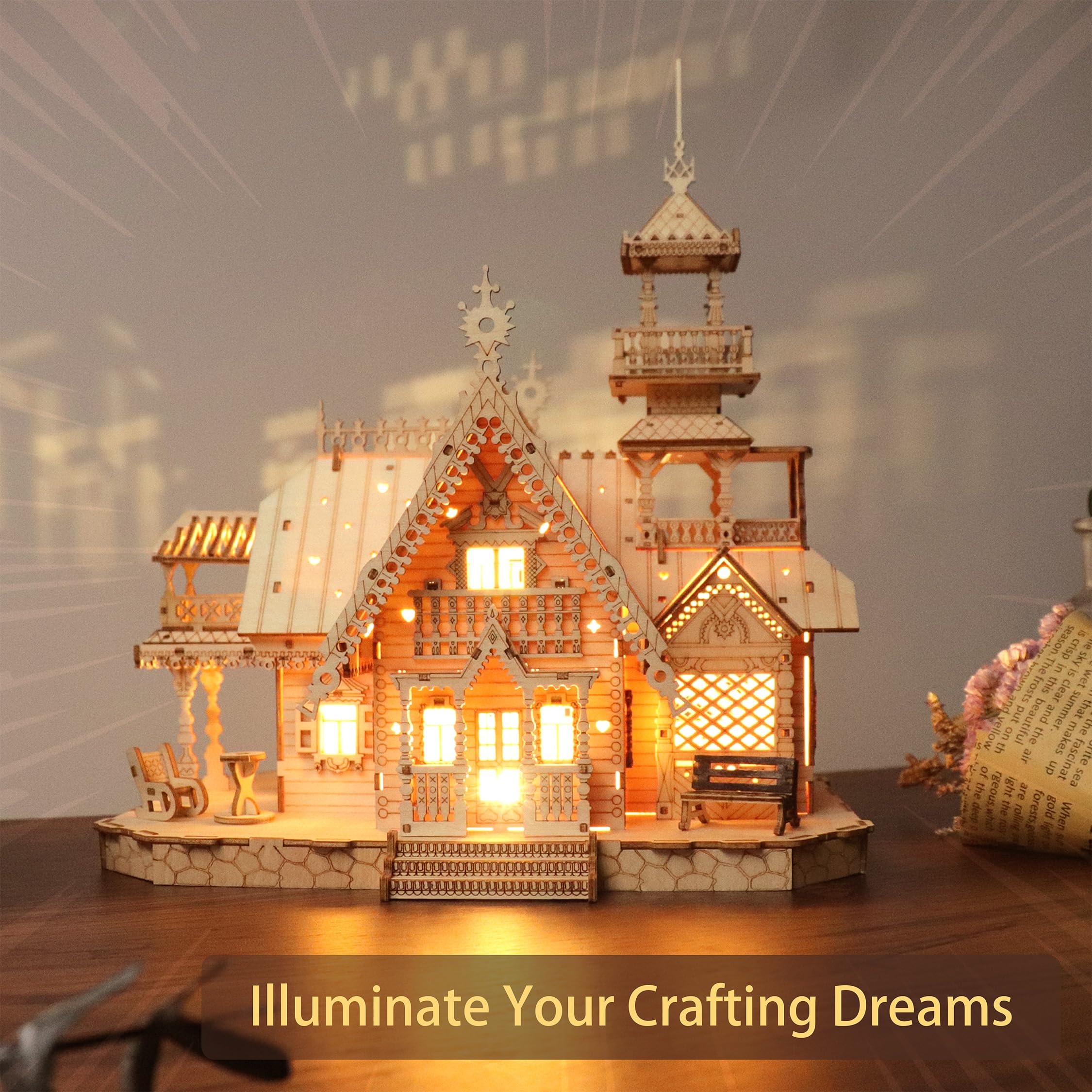 Amazon.com: KWASVLYA LED Wooden Vintage Villa Model - USB Powered