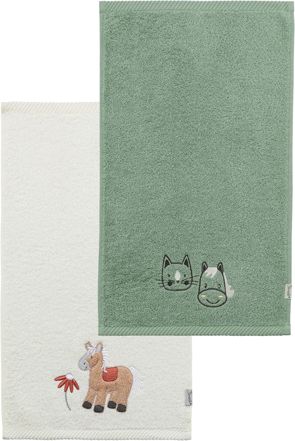 Sterntaler Children's Towels Set of 2 Farmhouse Towel Set Made of Absorbent Cotton, Comfortable on the Skin, Children's Towels with Beautiful Weaving Edges and Applique, Stone Green