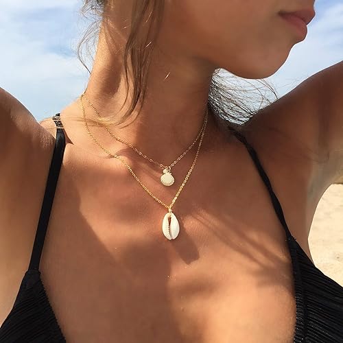 Miniatura 6 de Gargantilla con colgante de concha de mar natural, gargantilla ajustable chapada en oro de 18 quilates, joyería hecha a mano para mujeres y niñas