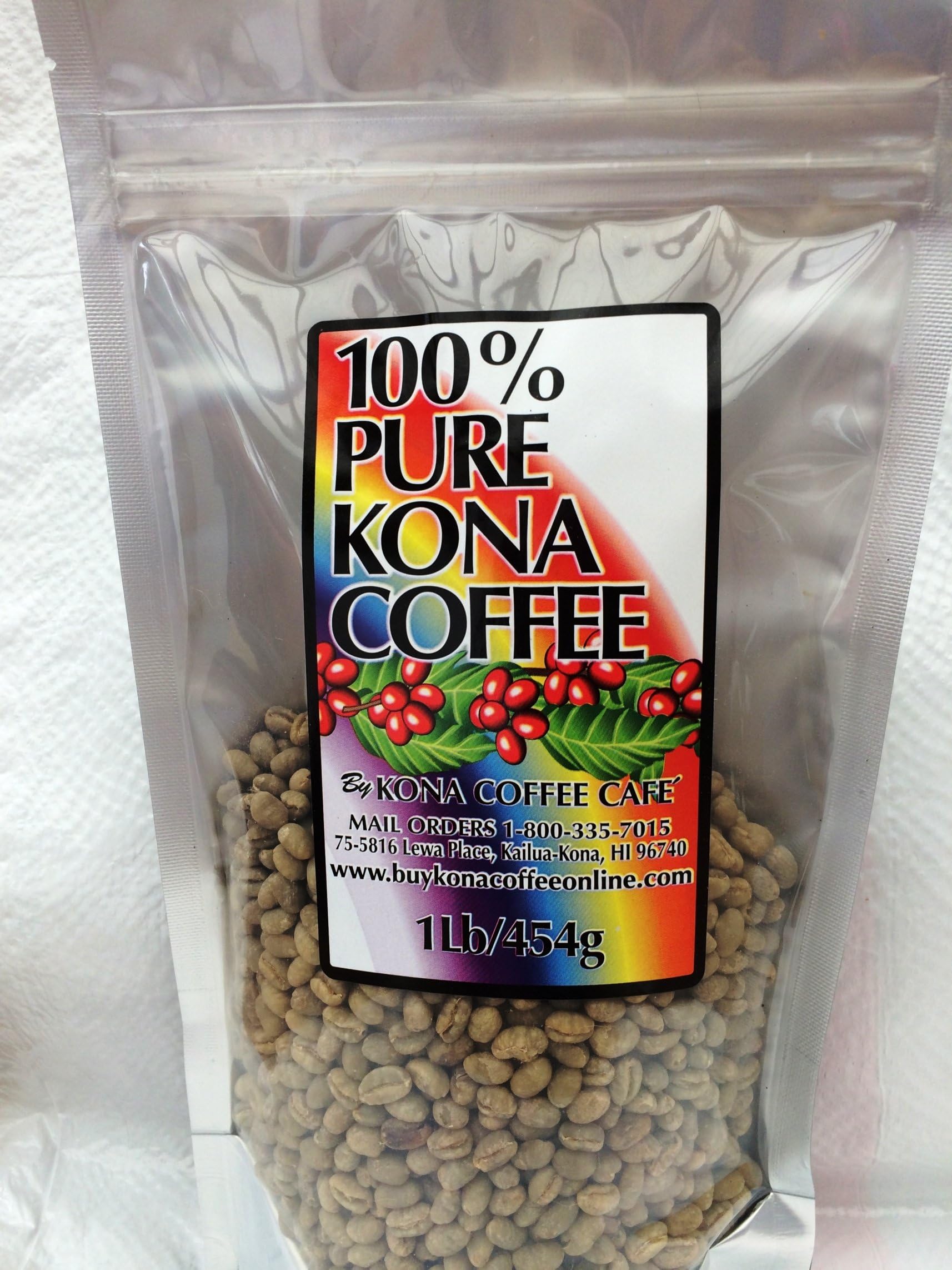 100% Kona Peaberry Green Coffee Beans - 1 Pound Unroasted