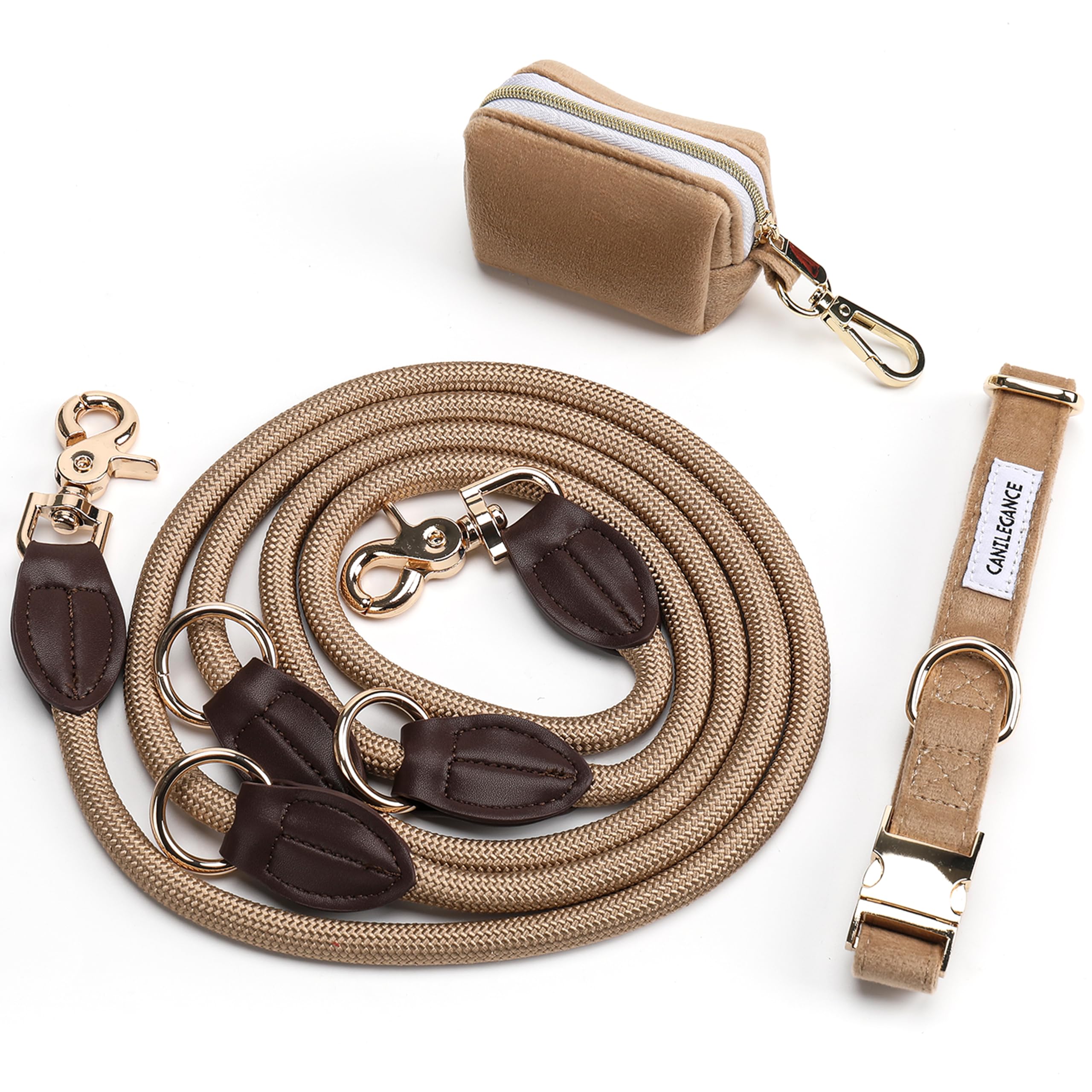 Ensemble Collier et Laisse Multiposition Beige