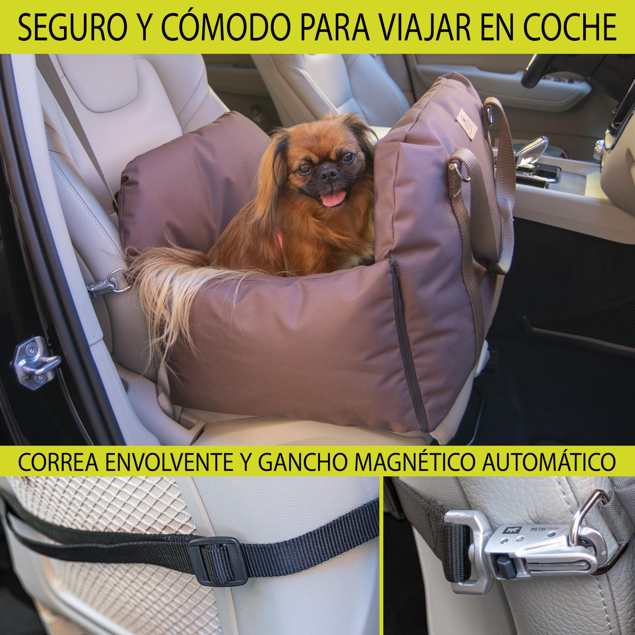 Ferplast Bolsa Transportín Perro con Bandolera y Asas, Cojín Reversible, Fijación al Asiento y Mosquetón Magnético, 52 × 46 x h 35 cm, Cruiser Bolsa para Perros y Transportin Perro Coche, Marrón