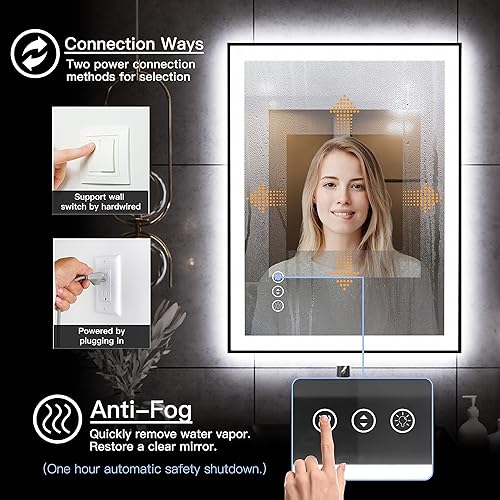 Miniatura 4 de Yamazakura Espejo de baño LED de 20 x 28 pulgadas con retroiluminación y luz frontal, espejo iluminado regulable, marco para pared, antivaho