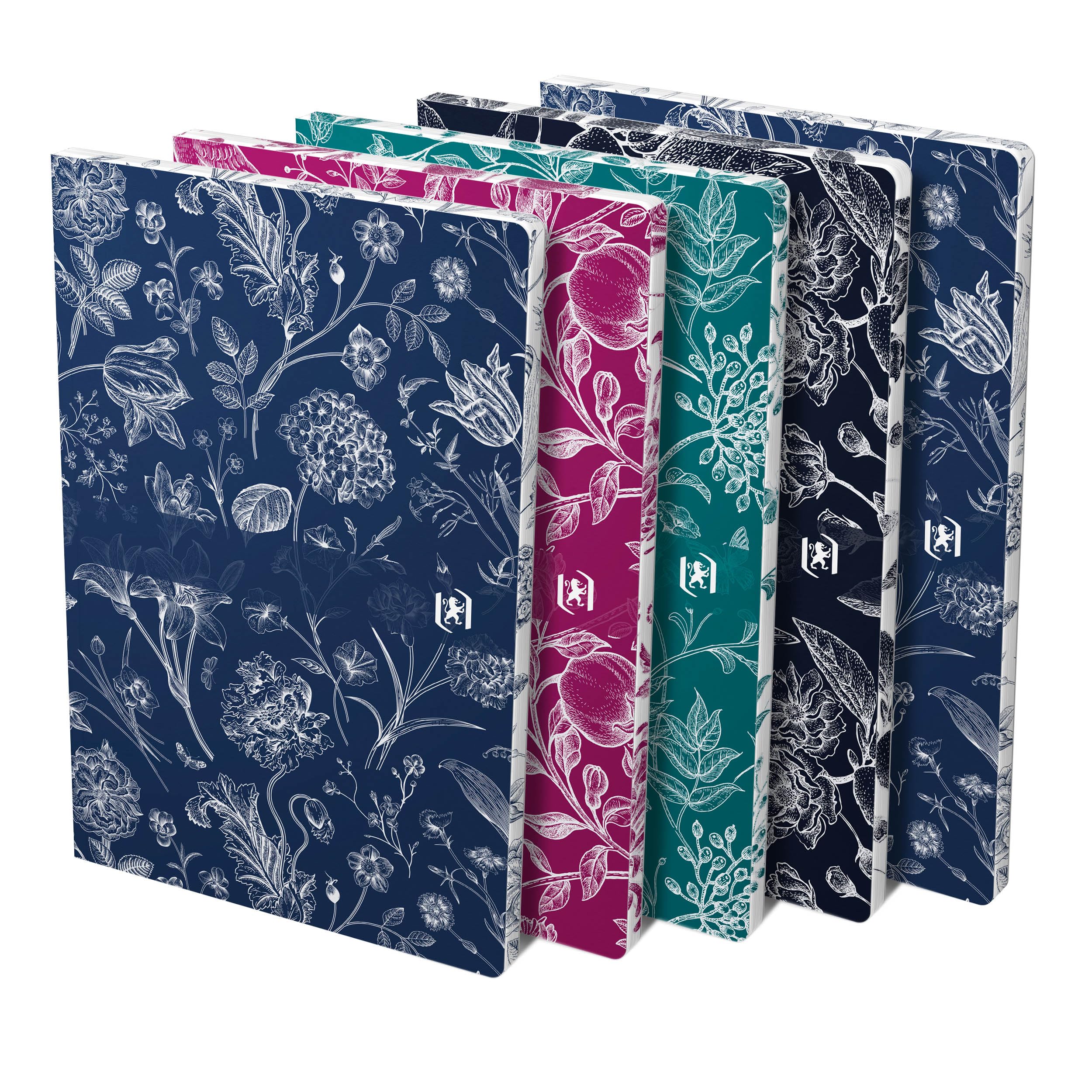 Oxford 'Romance' Cuaderno B5 (17 x 24,5 cm, cuadriculado, 160 páginas, tapa blanda con detalles brillantes y corte de color, 4 diseños, 5 unidades)