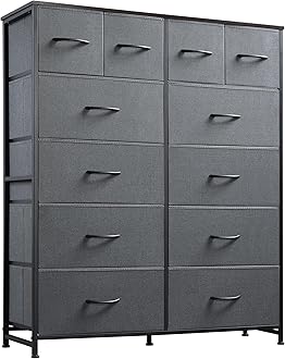 WLIVE Storage Organizer Unit with 12 Fabric Bins, Storage Drawers Organizer with Steel Frame, Tall Storage Tower Organizaton for Living Room, Hallway, Office, Dark Grey