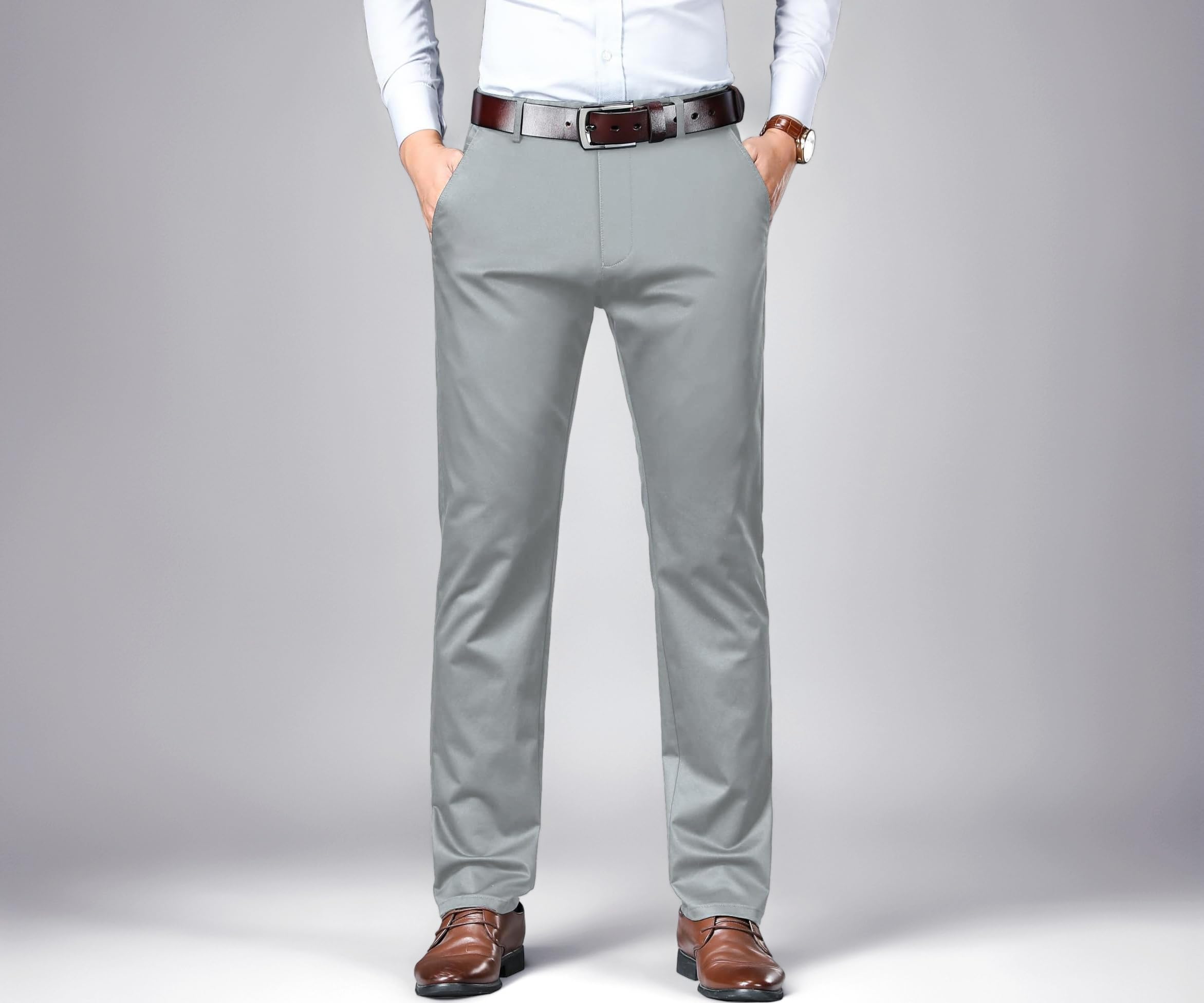 AVANOVA Men's Trousers Light Business Style Slightly Stretch Straight Leg Pants for Outdoor Casual Daily Trouser II Men's Regular Casual Pants Trouser (Trouser 126)