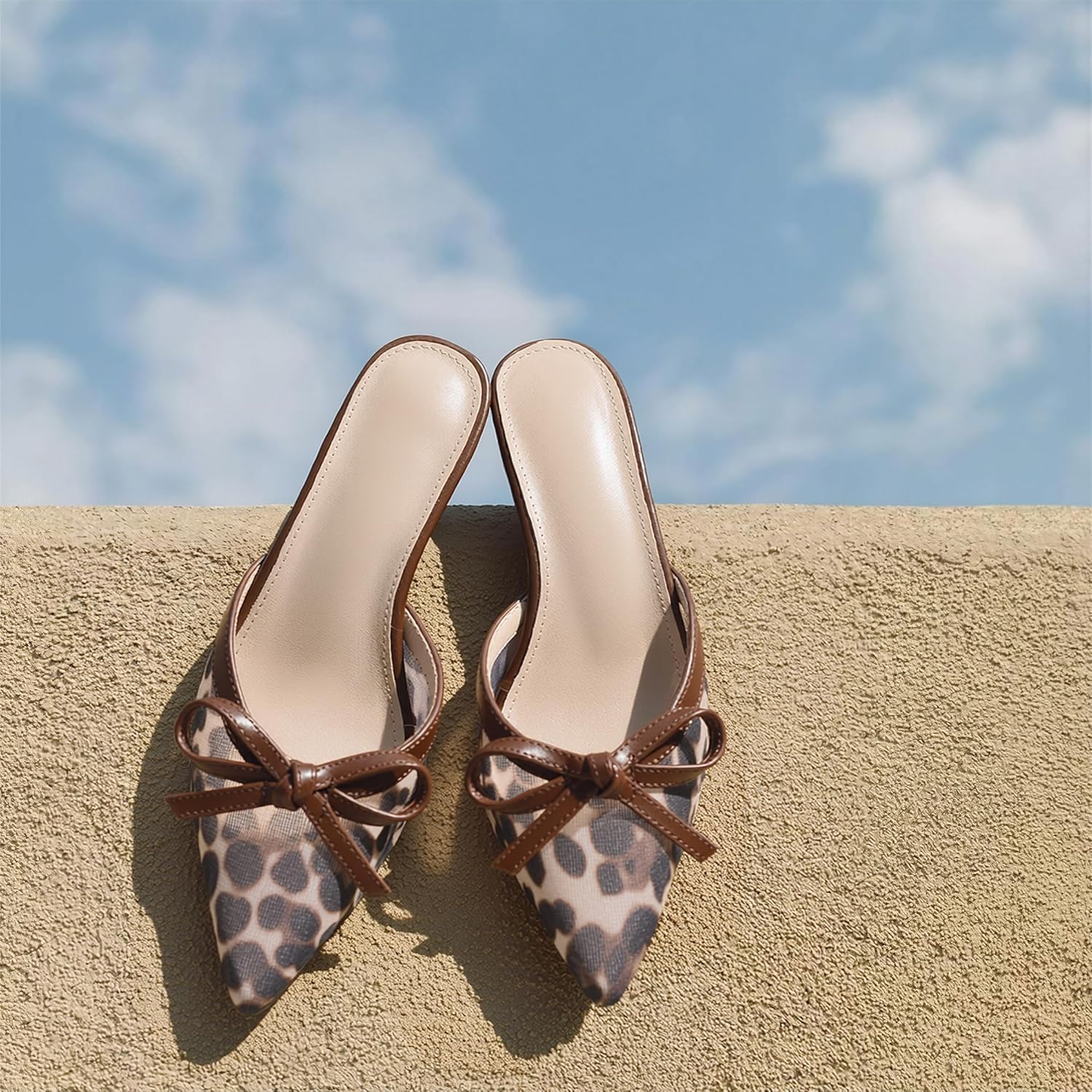 Celbreez Kitten Heels Mesh Mules for Women Black Pumps Bow Closed Pointed Toe Black High Heels Slingback Stiletto Heels Slip On Pumps Shoes Women Dress Casual Daily Heeled Sandals