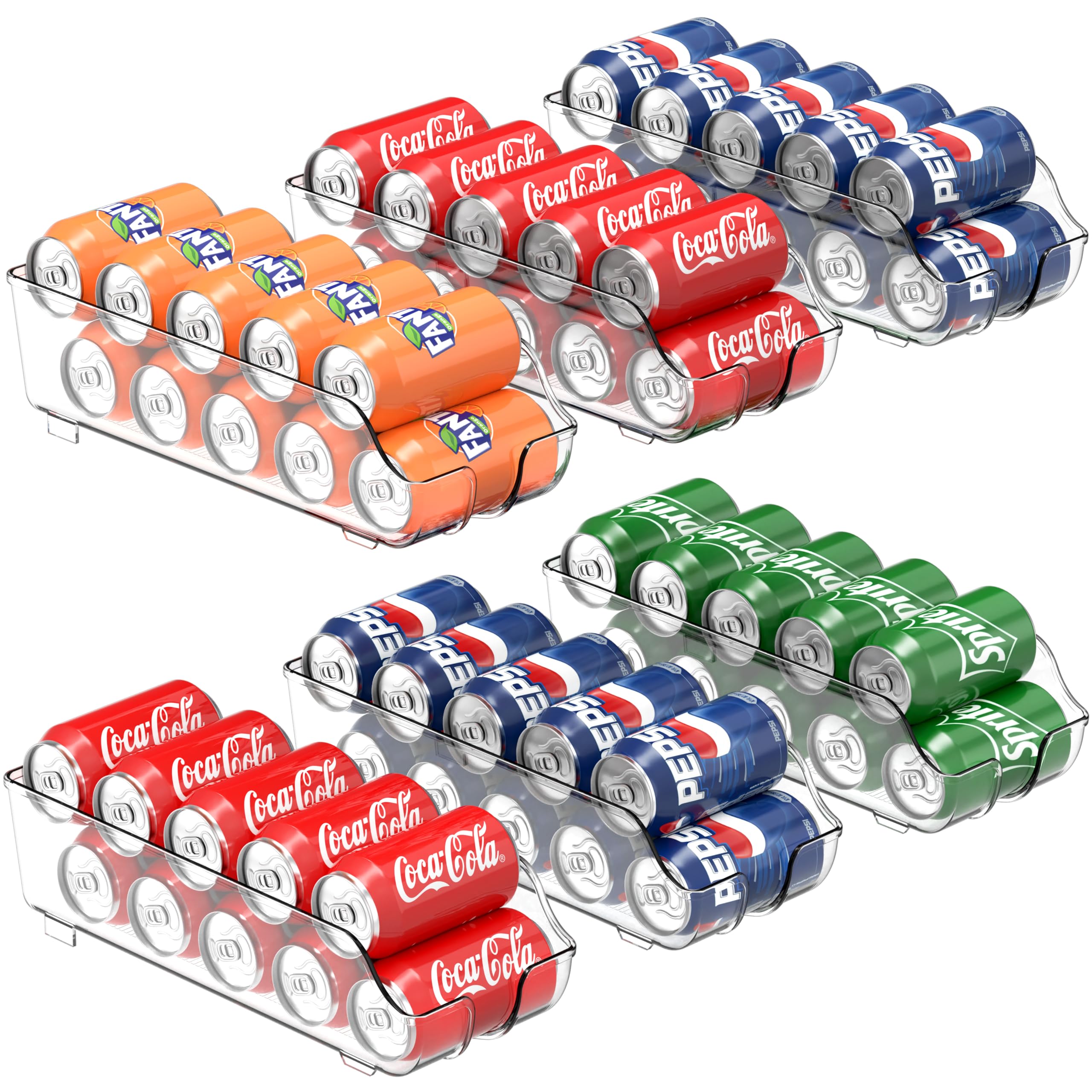 Simple Houseware Soda Can Organizer and Dispenser for Refrigerator / Pantry, Clear, Set of 6