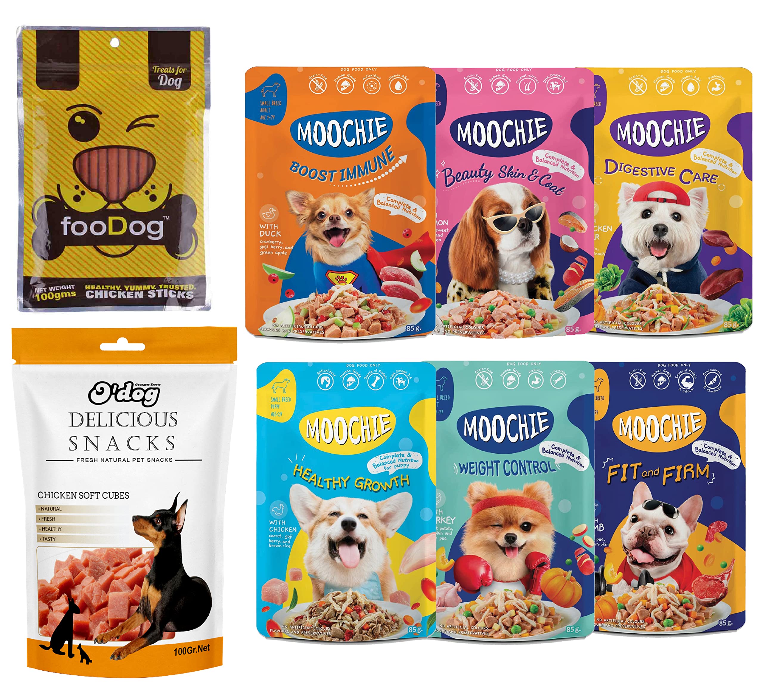 Moochie Dog All Flavour Mix 6 X 85 GMS Dog Food Wet 6- Variety Pack + ODog Chicken Soft Cube 100 GMS+ FooDog Chicken Sticks Dog Treats 100gms (B0BN49BTRP) Amazon Price History, Amazon Price Tracker