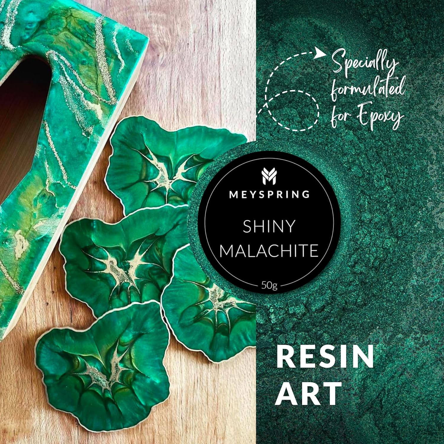 MEYSPRING Shiny Malachite - Epoxy Resin Pigment - 50g - Green Mica Powder for Epoxy Resin - Emerald Green Epoxy Pigment - Image 3