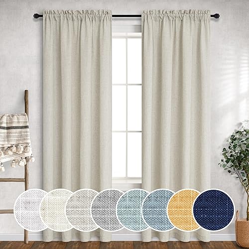 Miniatura 1 de Mrs.Naturall Cortinas de lino de 90 pulgadas de largo para sala de estar, juego de 2 paneles de cortinas con bolsillo para barra, reducción de luz,