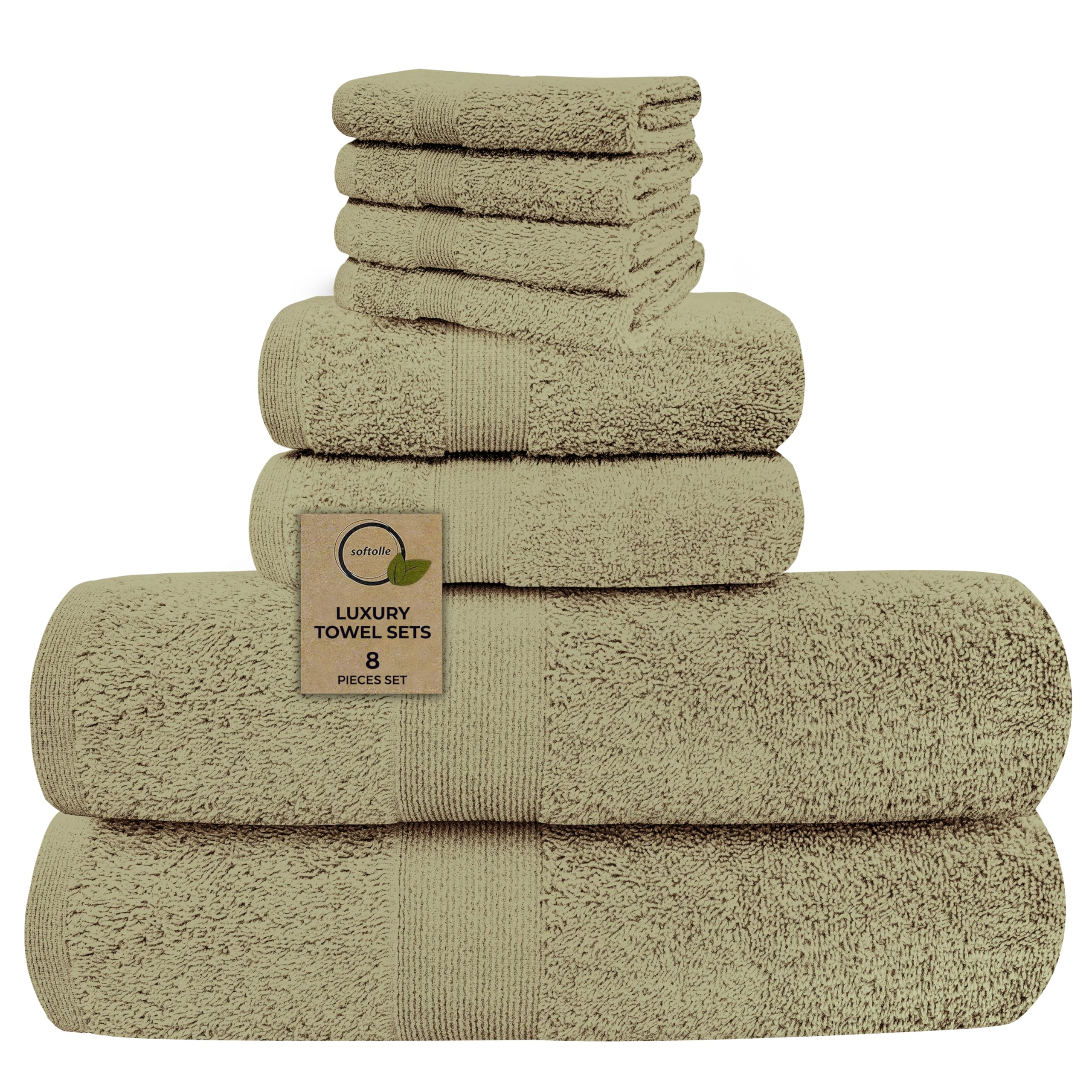 Softolle Luxury 8 Piece Towel Set, 2 Bath Towels 2 Hand Towels 4 Washcloths, Towels for Bathroom, Home, Spa & Gym - Highly Absorbent (Sage Green)