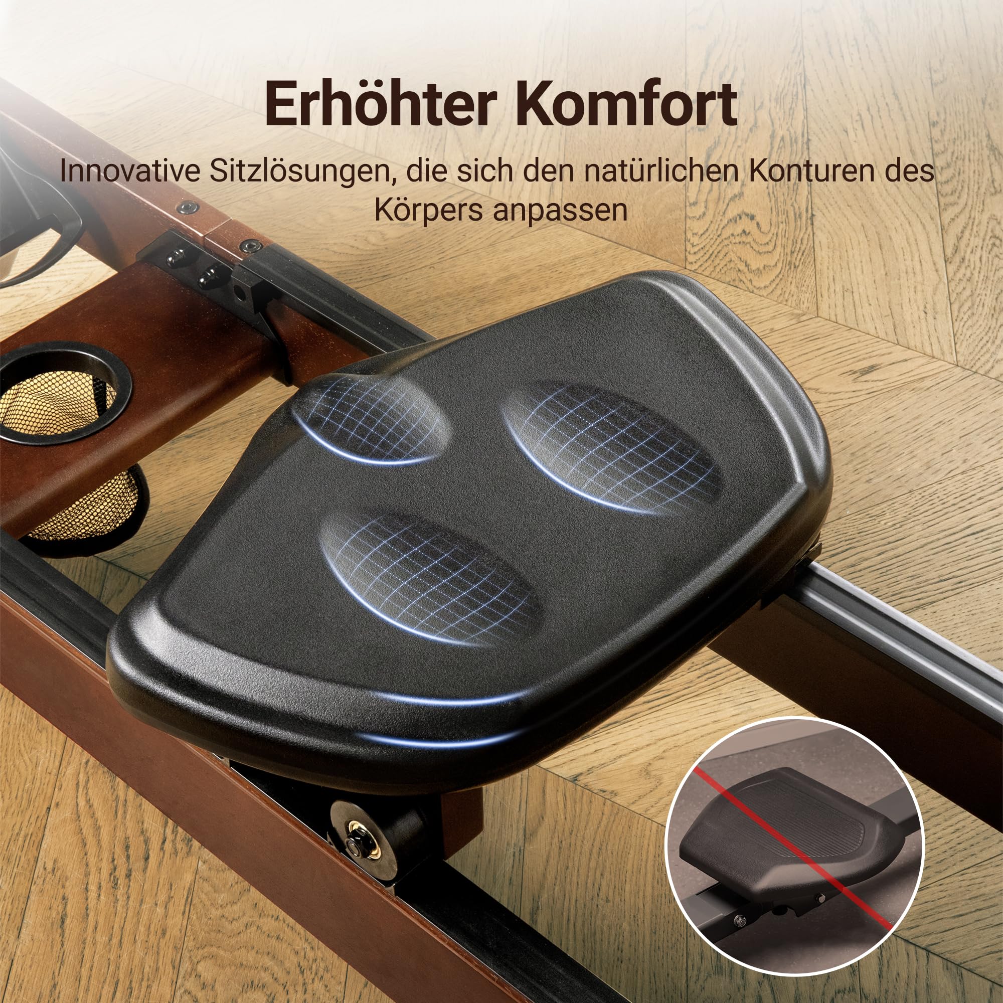 MERACH Wasserrudergerät für Zuhause, Intensives Rudererlebnis mit Gummibaumholz & 22L-Wassertank & Exklusiver App, Professioneller Monitor- und Tablet-Halterung, Bequemer Ergonomischer Stuhl(R14)