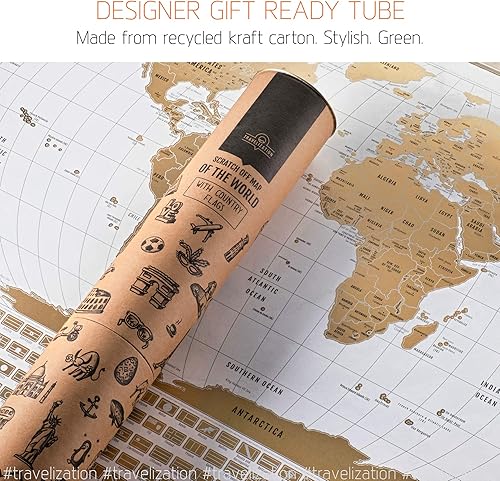 Miniatura 6 de Mapa del mundo para raspar con banderas, 24 x 17 pulgadas, fácil de enmarcar, póster de arte de pared con estados y banderas de Estados Unidos -